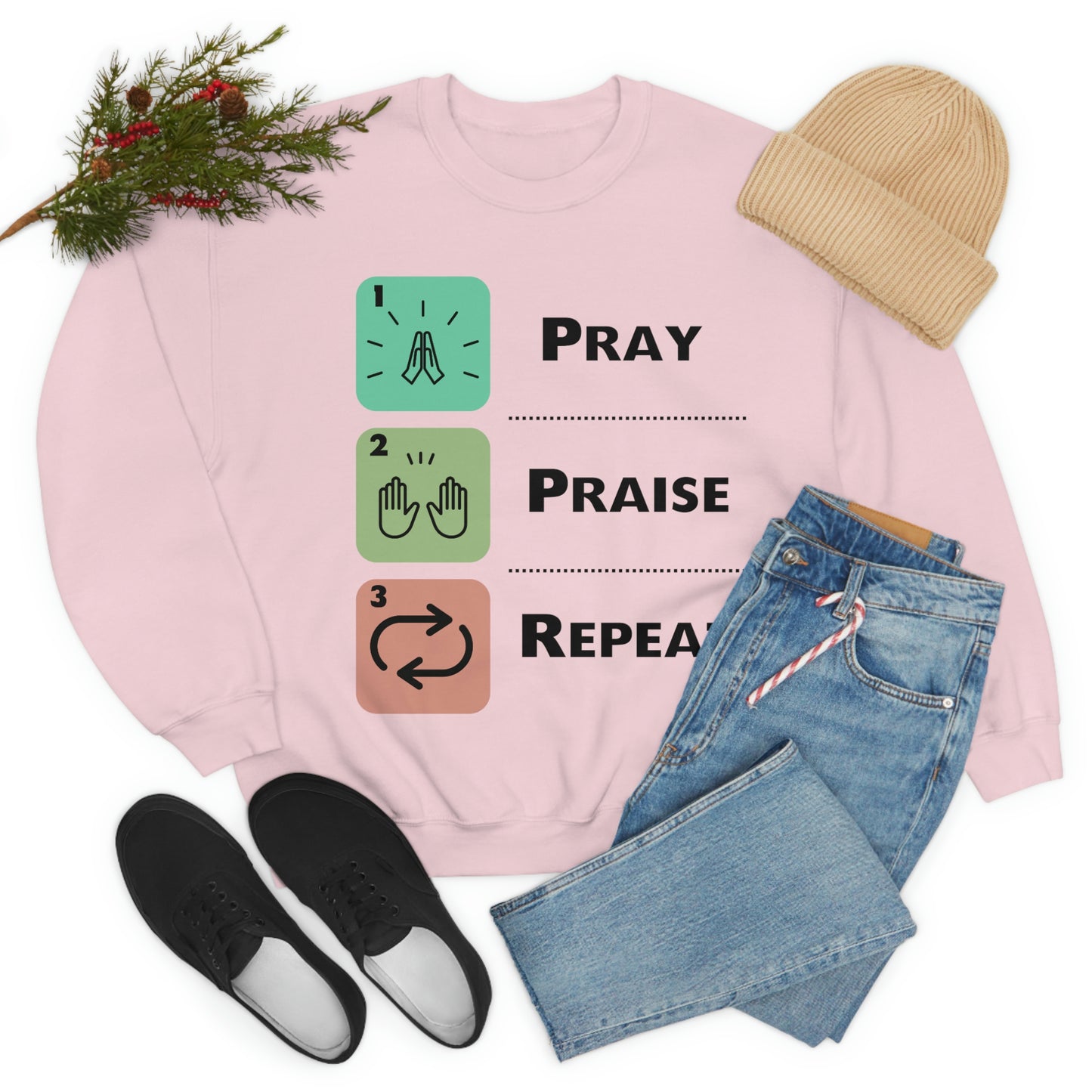 Unisex Pray, Praise, Repeat Heavy Blend™ Crewneck Sweatshirt (Palette 1)