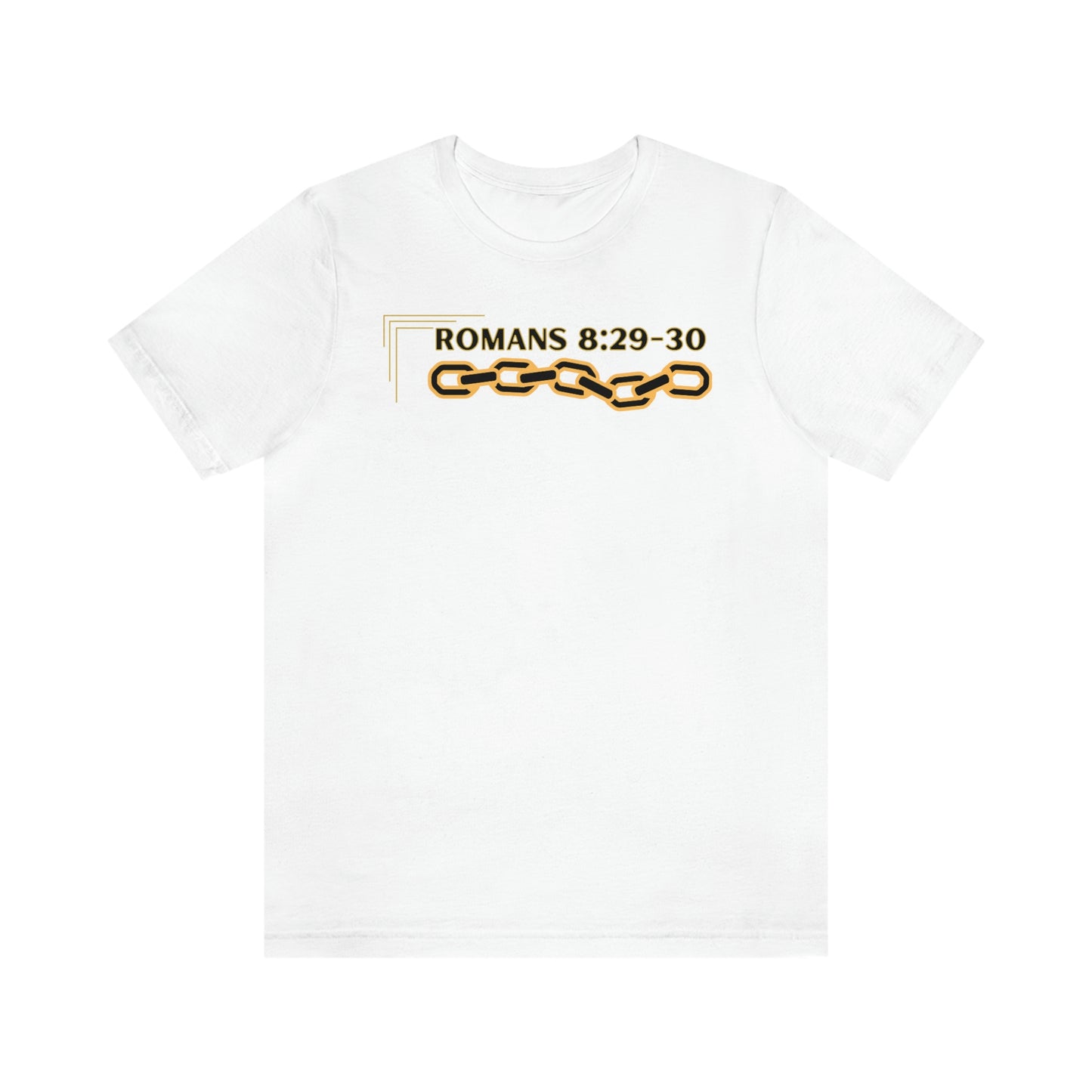 Unisex Golden Chain of Redemption (Romans 8:28-29) [Black] Short Sleeve T-Shirt