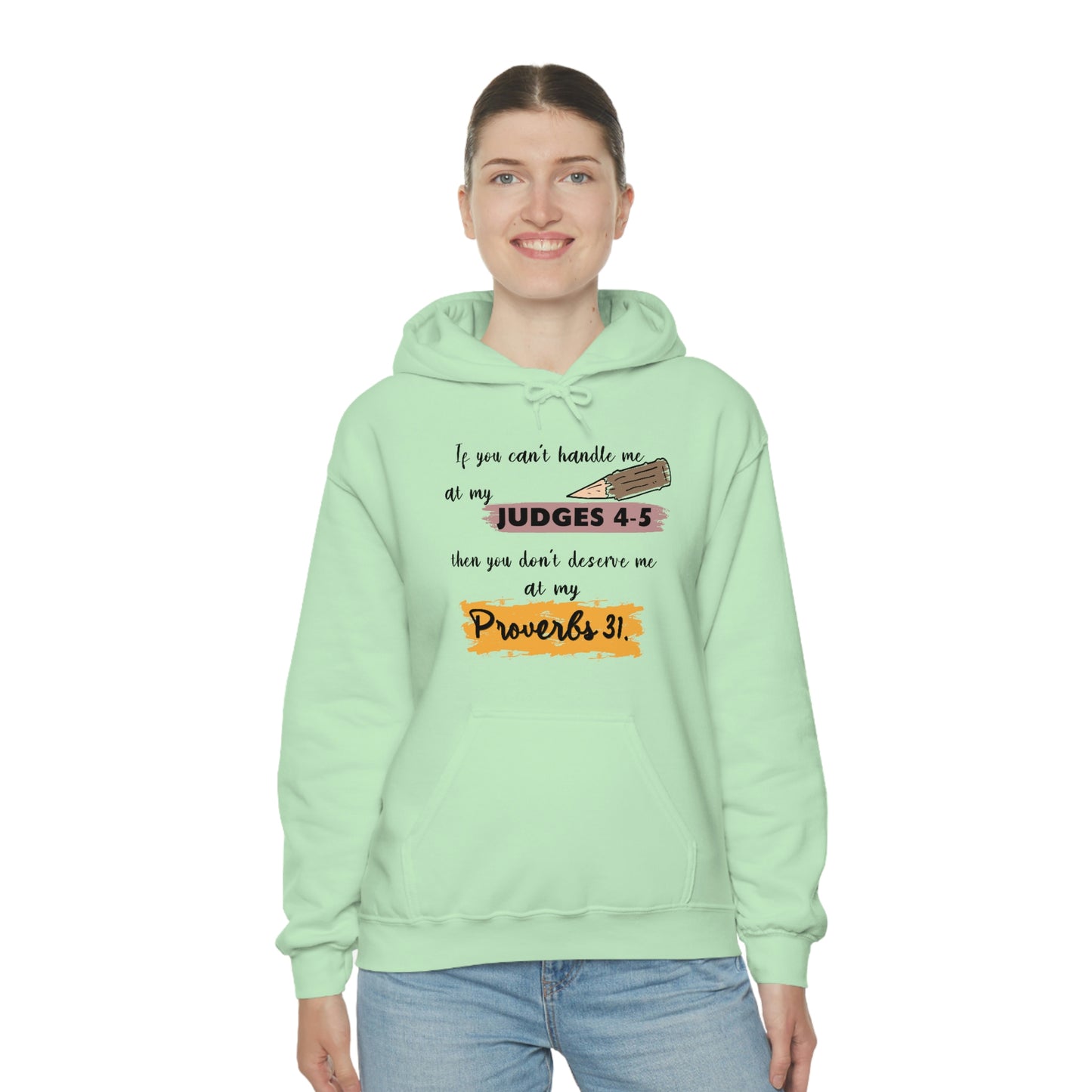 Women's Judges 4-5/Proverbs 31 (Black Text)  Heavy Blend™ Hooded Sweatshirt