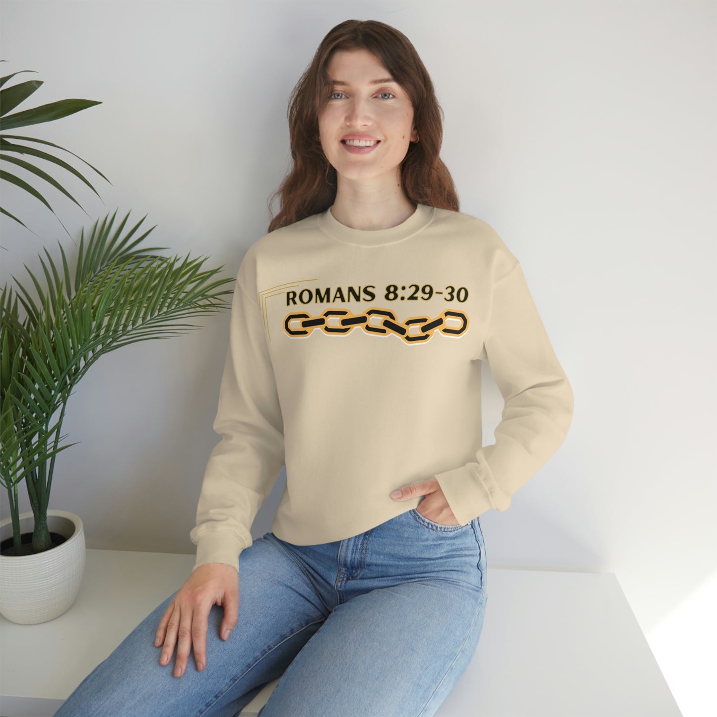 Unisex Golden Chain of Redemption (Romans 8:28-29) [Black] Heavy Blend™ Crewneck Sweatshirt