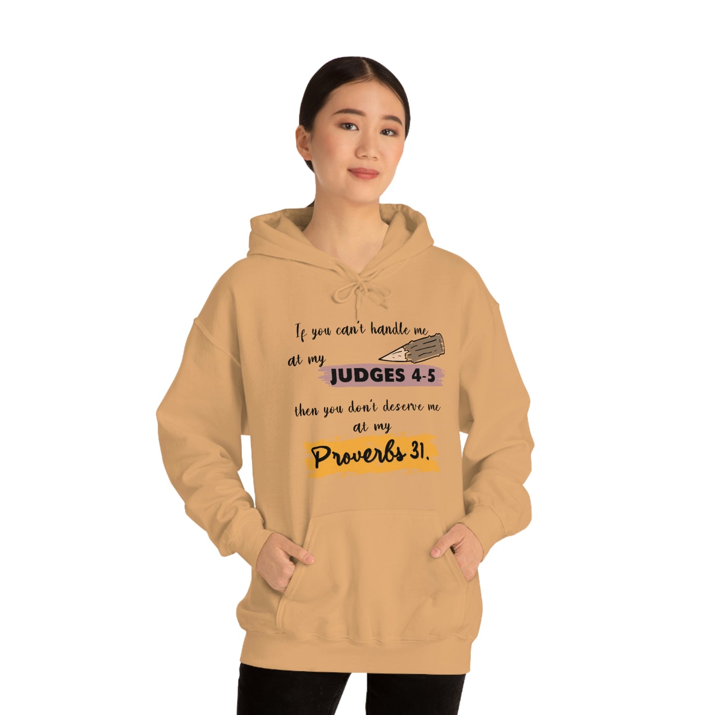 Women's Judges 4-5/Proverbs 31 (Black Text)  Heavy Blend™ Hooded Sweatshirt