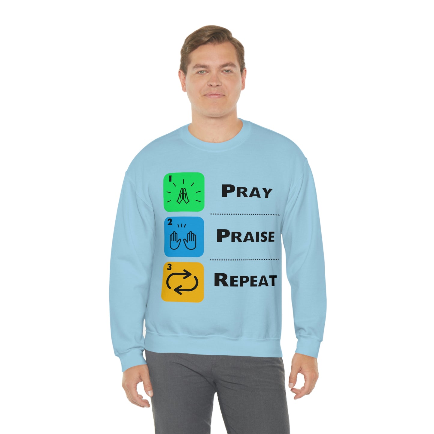 Unisex Pray, Praise, Repeat Heavy Blend™ Crewneck Sweatshirt (Palette 2)