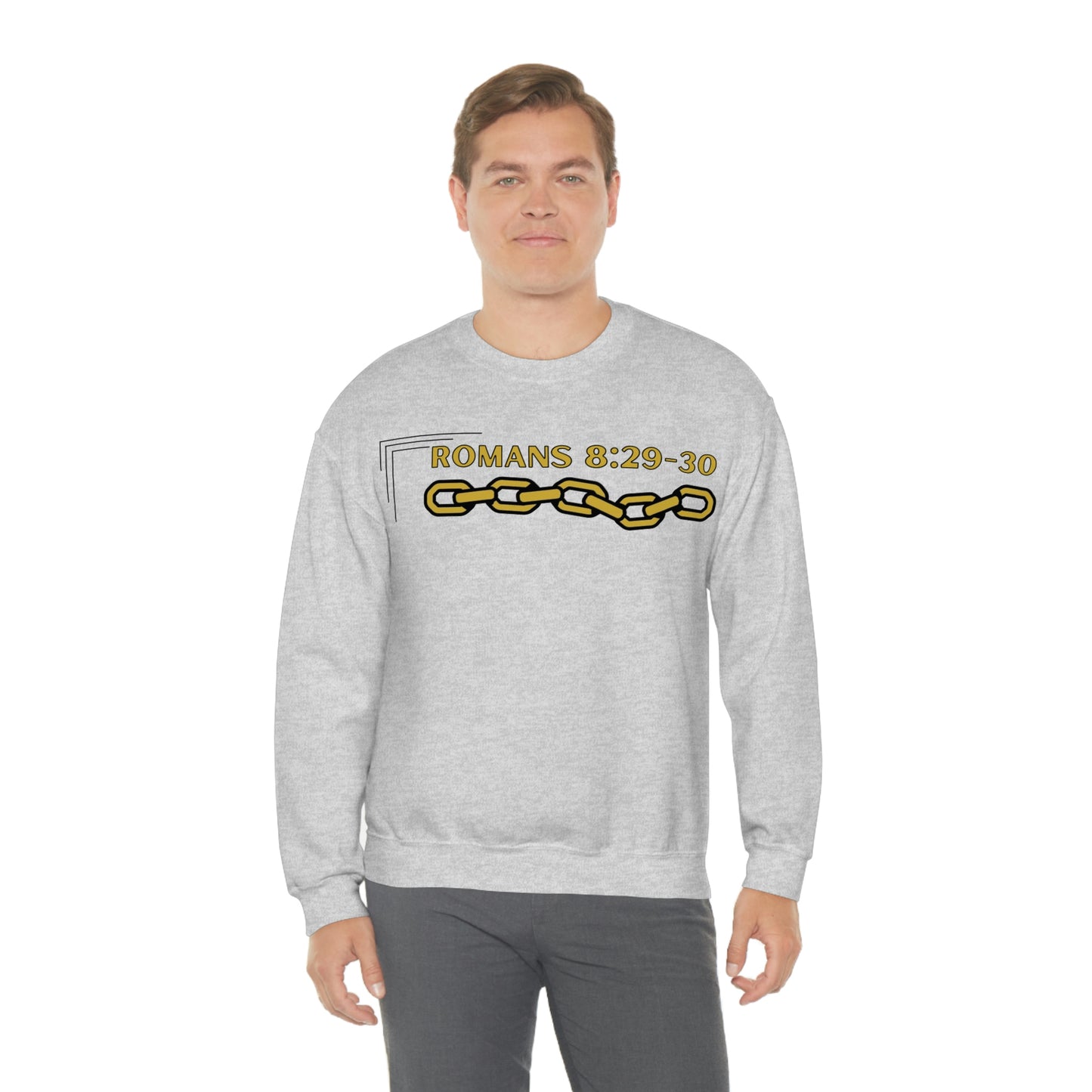 Unisex Golden Chain of Redemption (Romans 8:28-29) [Gold] Heavy Blend™ Crewneck Sweatshirt