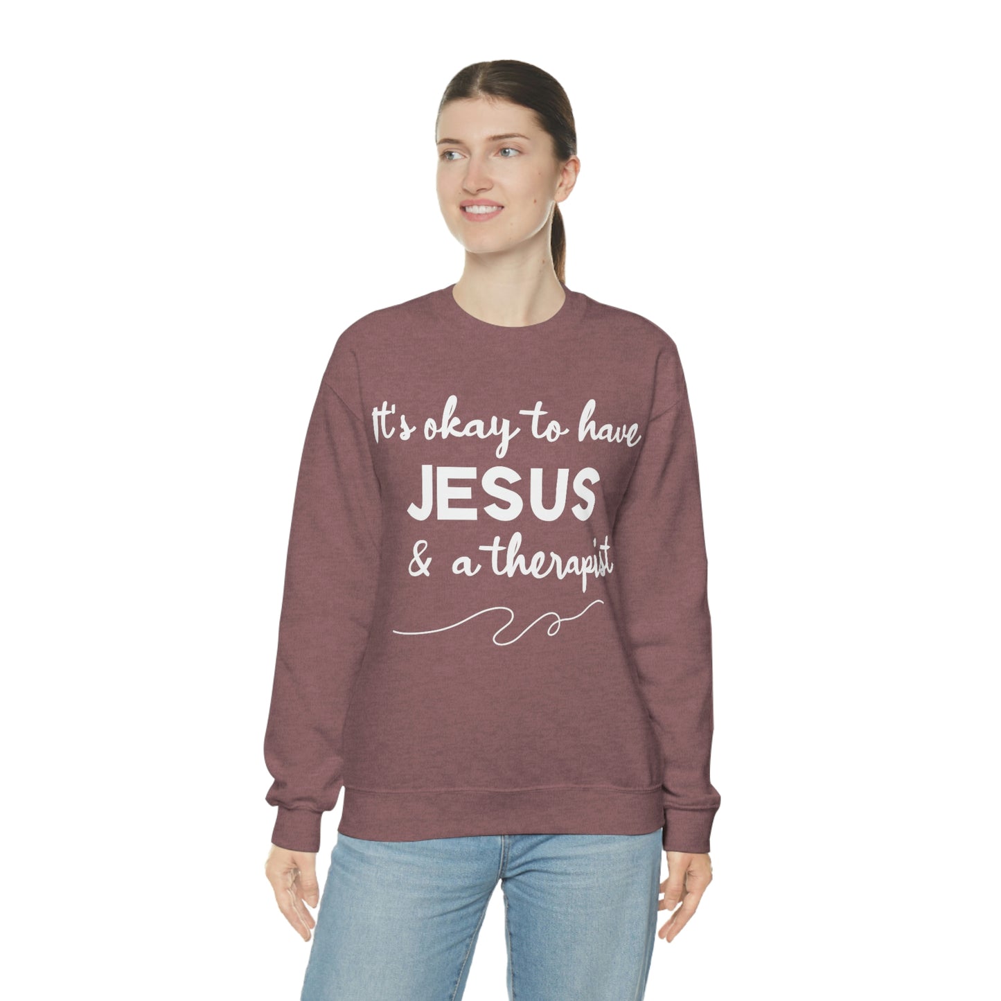 Women's Jesus & A Therapist (White Text) Heavy Blend™ Crewneck Sweatshirt