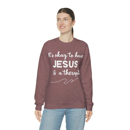 Women's Jesus & A Therapist (White Text) Heavy Blend™ Crewneck Sweatshirt