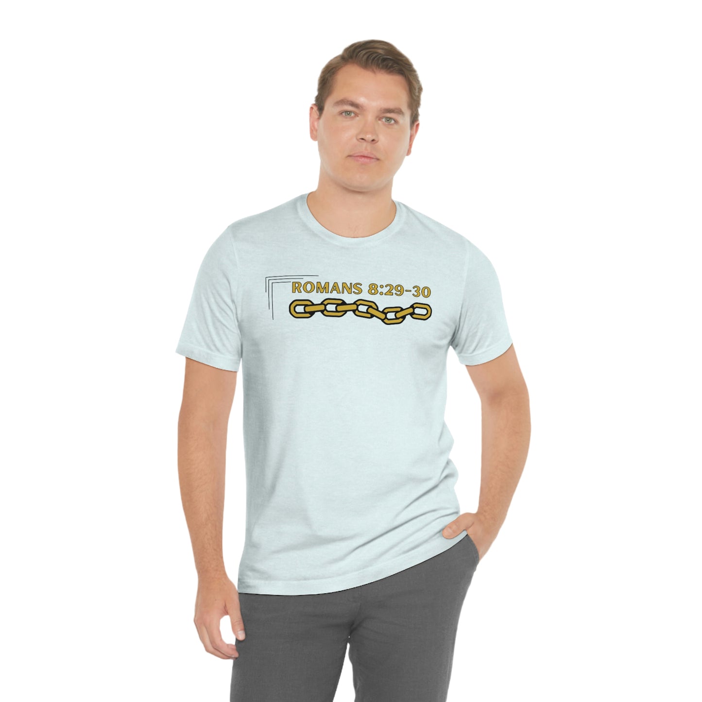 Unisex Golden Chain of Redemption (Romans 8:28-29) [Gold] Short Sleeve T-Shirt