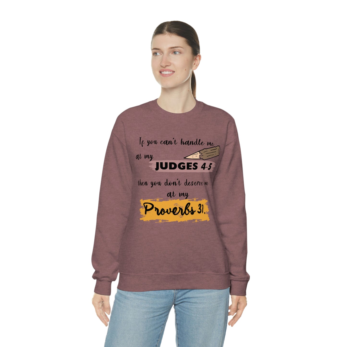 Women's Judges 4-5/Proverbs 31 (Black Text) Heavy Blend™ Crewneck Sweatshirt