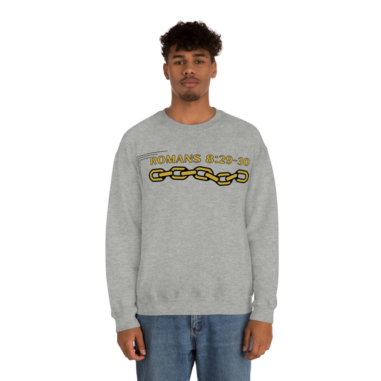 Unisex Golden Chain of Redemption (Romans 8:28-29) [Gold] Heavy Blend™ Crewneck Sweatshirt