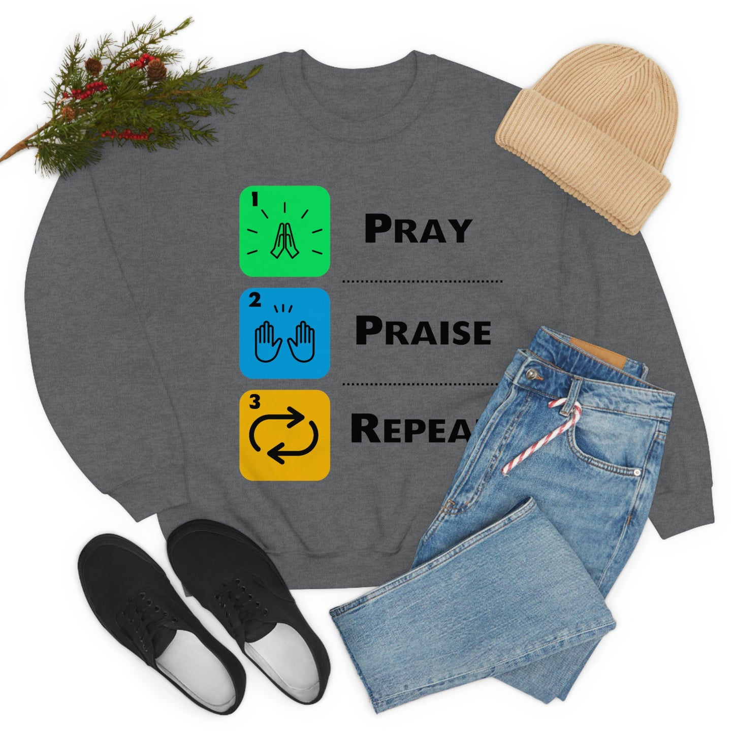 Unisex Pray, Praise, Repeat Heavy Blend™ Crewneck Sweatshirt (Palette 2)