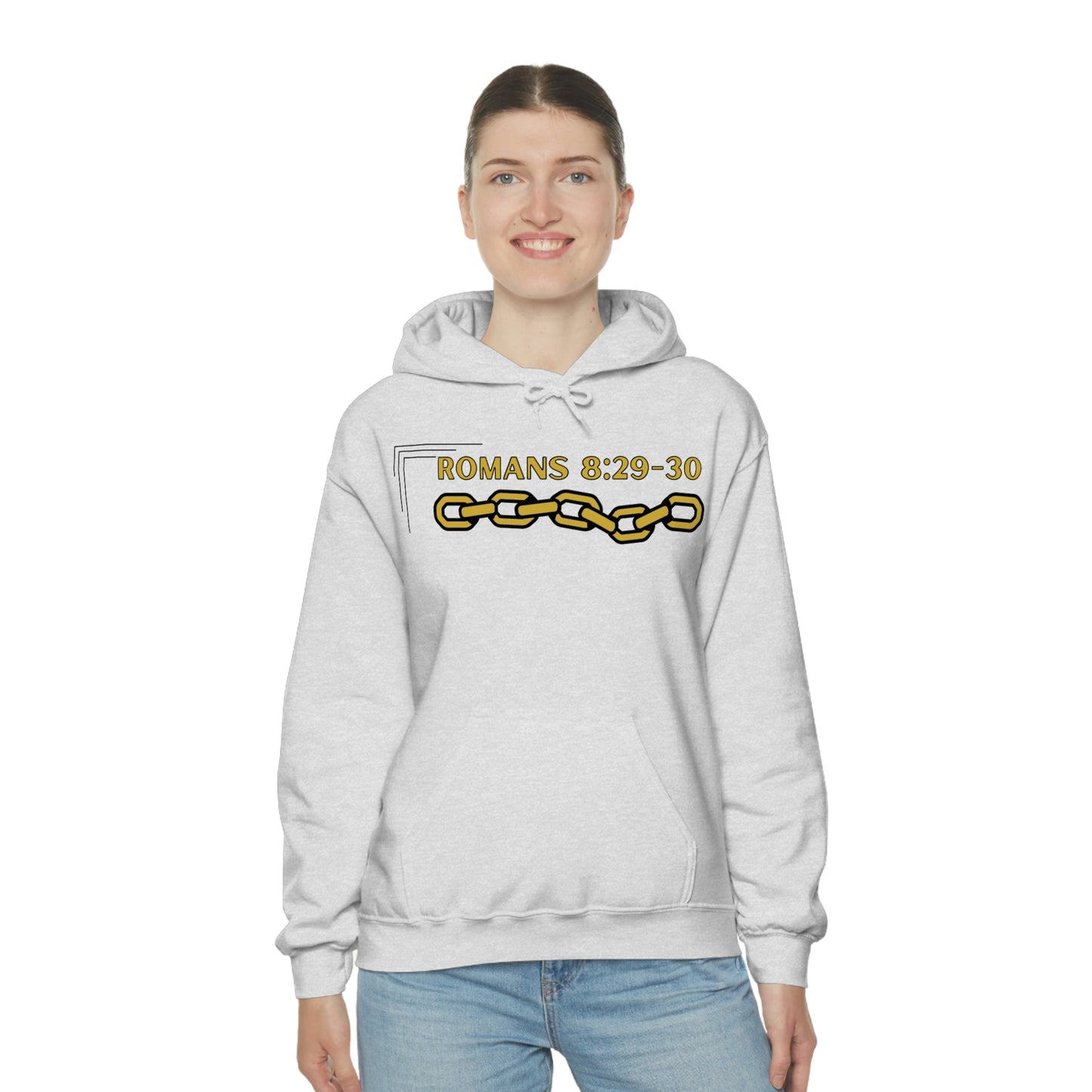 Unisex Golden Chain of Redemption (Romans 8:28-29) [Gold] Heavy Blend™ Hooded Sweatshirt