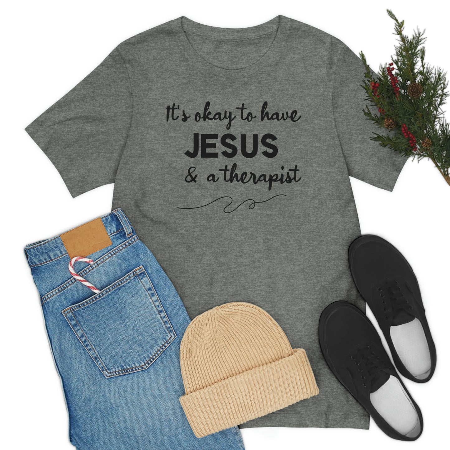 Women's Jesus & A Therapist (Black Text) Short Sleeve T-Shirt