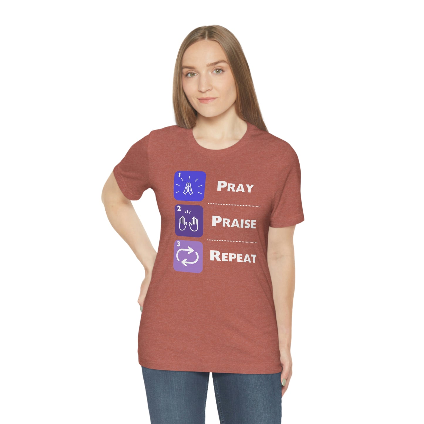 Unisex Pray, Praise, Repeat Short Sleeve T-Shirt (Palette 3)