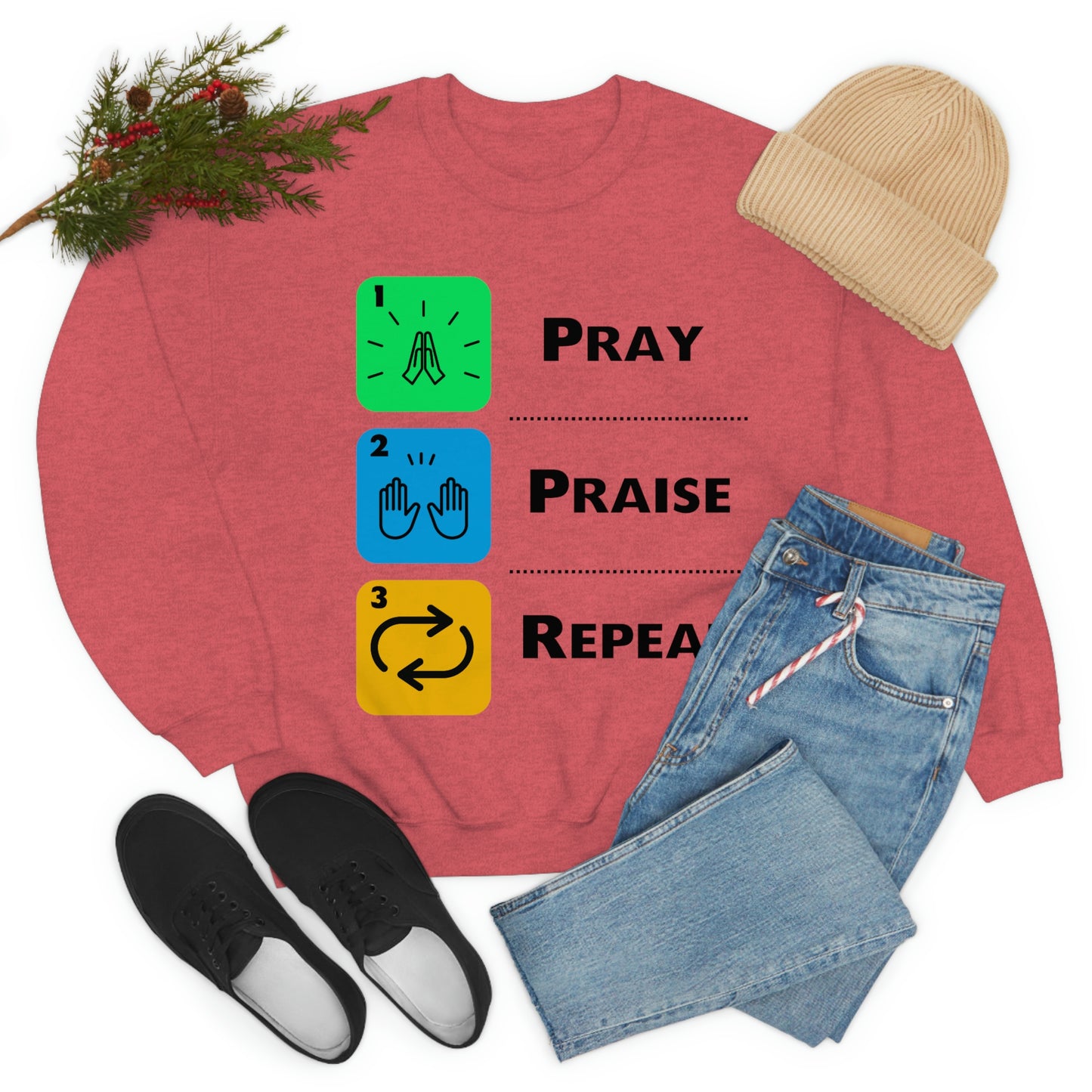 Unisex Pray, Praise, Repeat Heavy Blend™ Crewneck Sweatshirt (Palette 2)