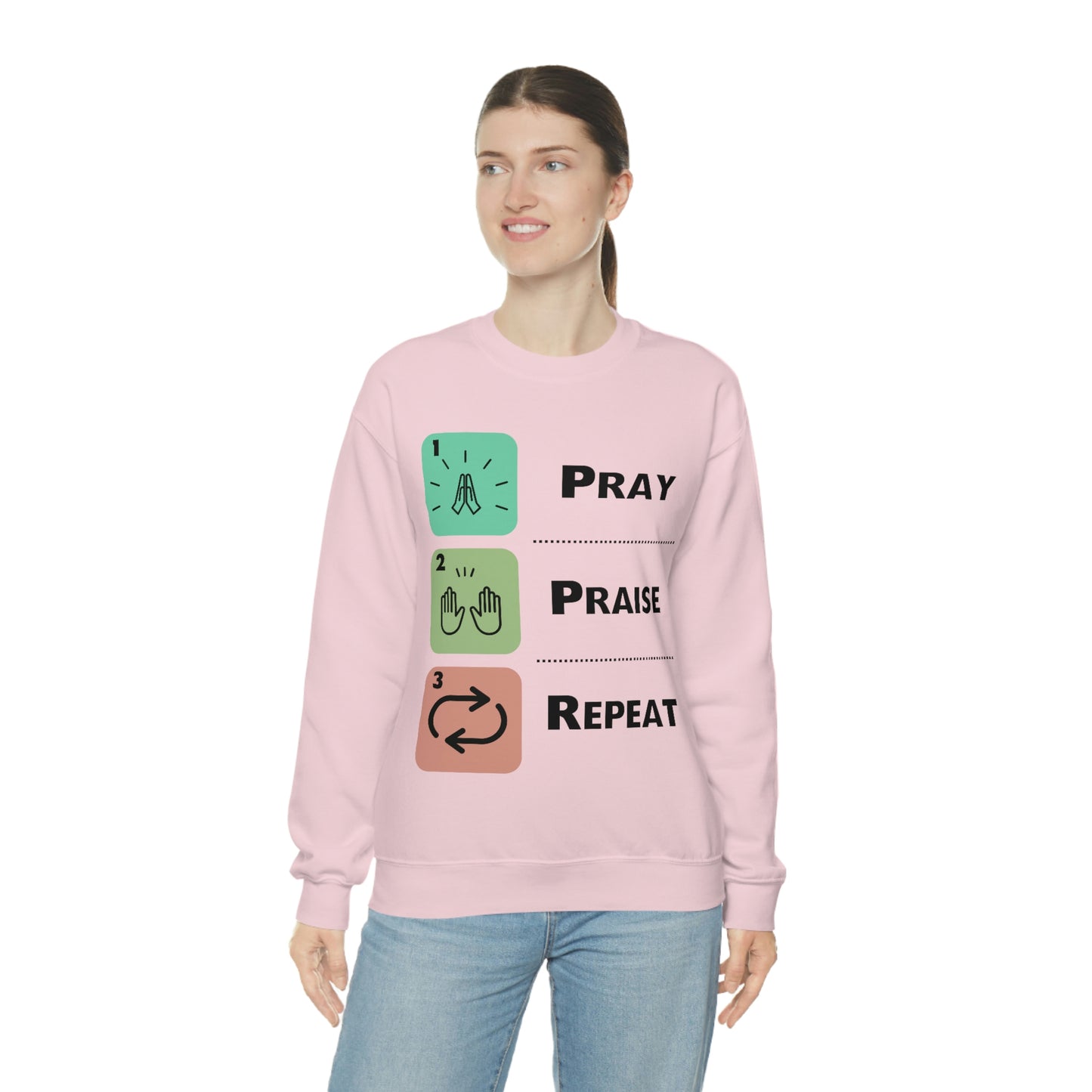 Unisex Pray, Praise, Repeat Heavy Blend™ Crewneck Sweatshirt (Palette 1)