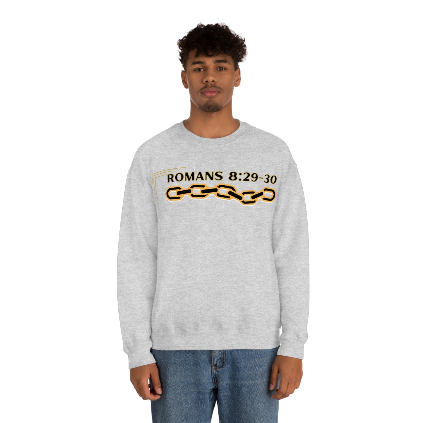 Unisex Golden Chain of Redemption (Romans 8:28-29) [Black] Heavy Blend™ Crewneck Sweatshirt