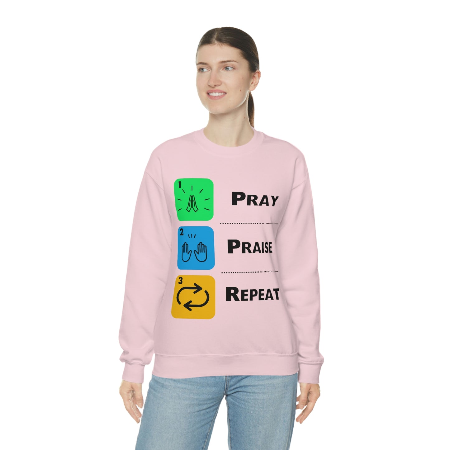 Unisex Pray, Praise, Repeat Heavy Blend™ Crewneck Sweatshirt (Palette 2)