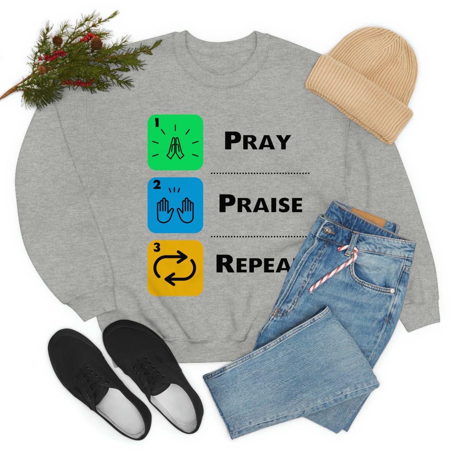 Unisex Pray, Praise, Repeat Heavy Blend™ Crewneck Sweatshirt (Palette 2)