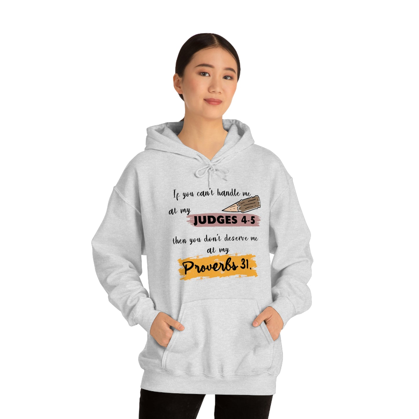 Women's Judges 4-5/Proverbs 31 (Black Text)  Heavy Blend™ Hooded Sweatshirt