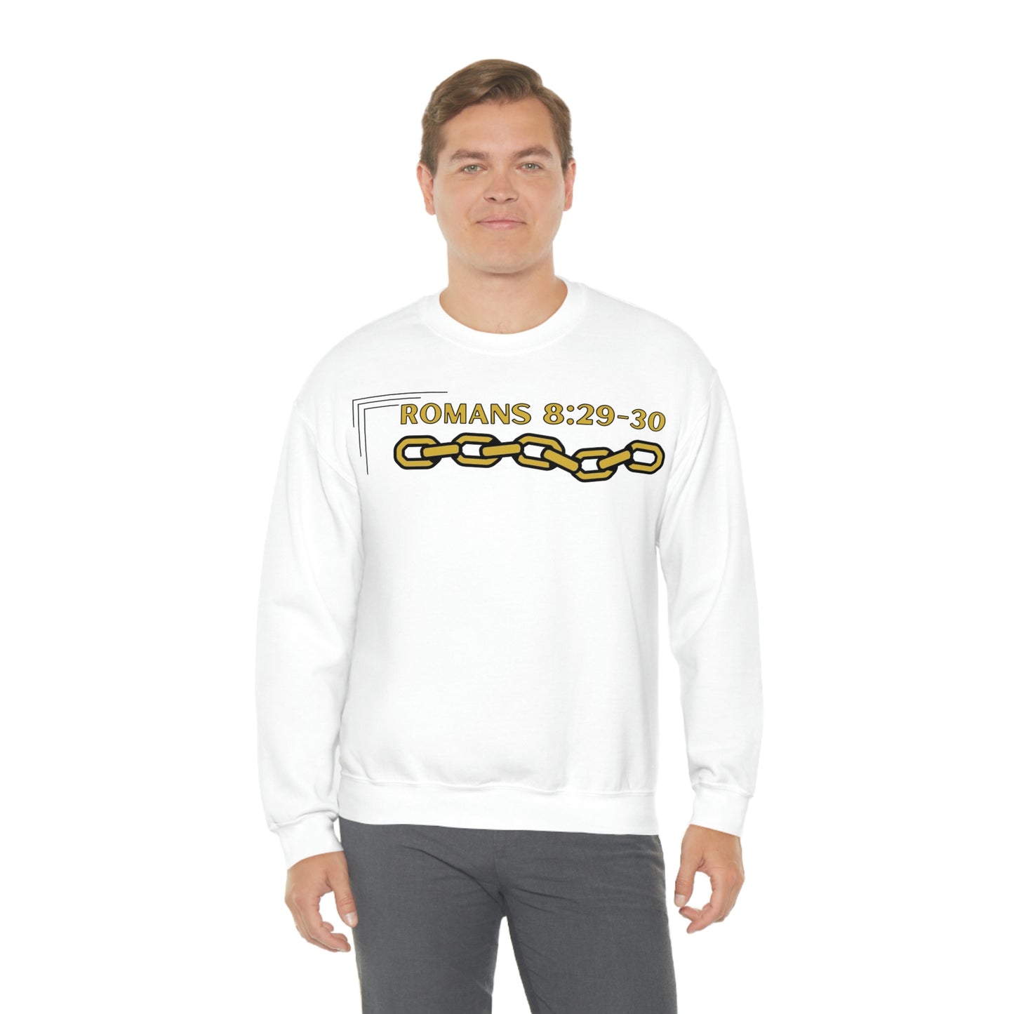 Unisex Golden Chain of Redemption (Romans 8:28-29) [Gold] Heavy Blend™ Crewneck Sweatshirt