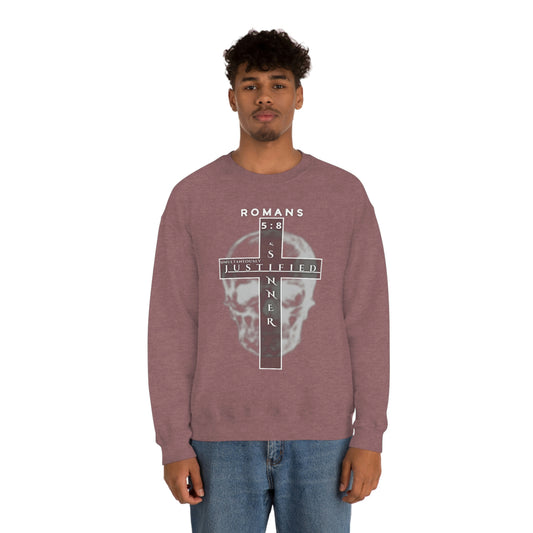 Men's Justified & Sinner (Romans 5:8) [White Art] Heavy Blend™ Crewneck Sweatshirt