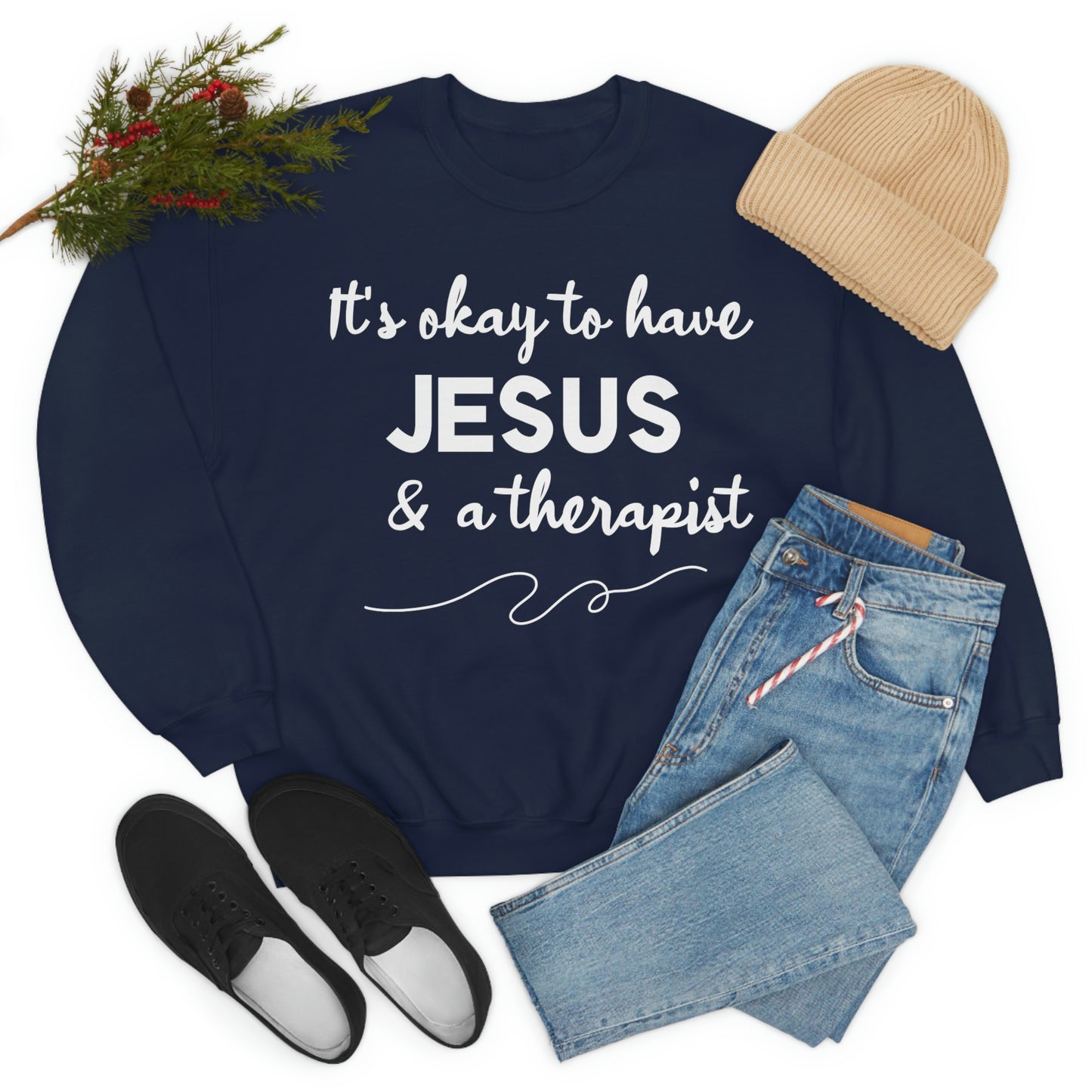 Women's Jesus & A Therapist (White Text) Heavy Blend™ Crewneck Sweatshirt