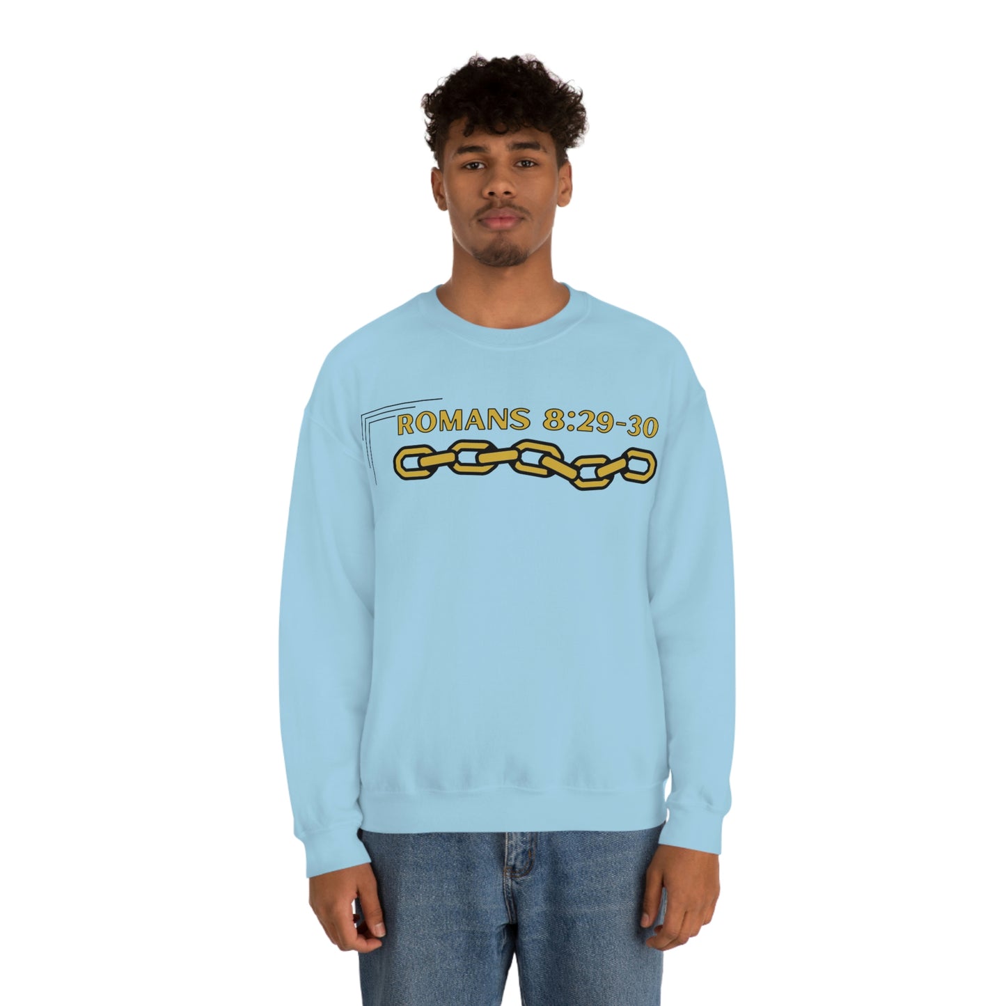 Unisex Golden Chain of Redemption (Romans 8:28-29) [Gold] Heavy Blend™ Crewneck Sweatshirt