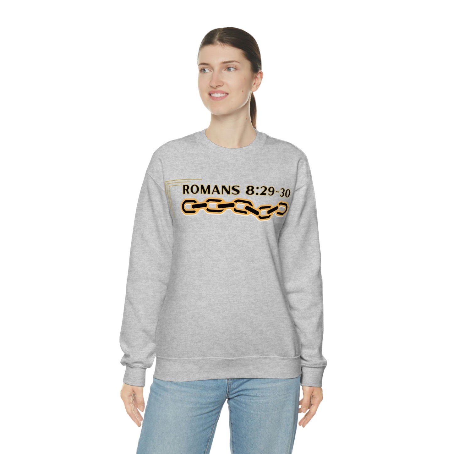 Unisex Golden Chain of Redemption (Romans 8:28-29) [Black] Heavy Blend™ Crewneck Sweatshirt