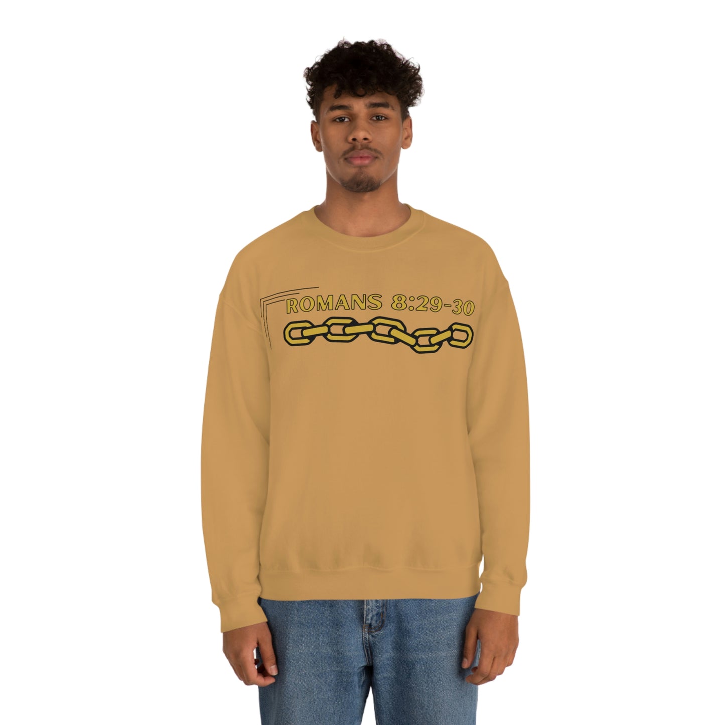 Unisex Golden Chain of Redemption (Romans 8:28-29) [Gold] Heavy Blend™ Crewneck Sweatshirt