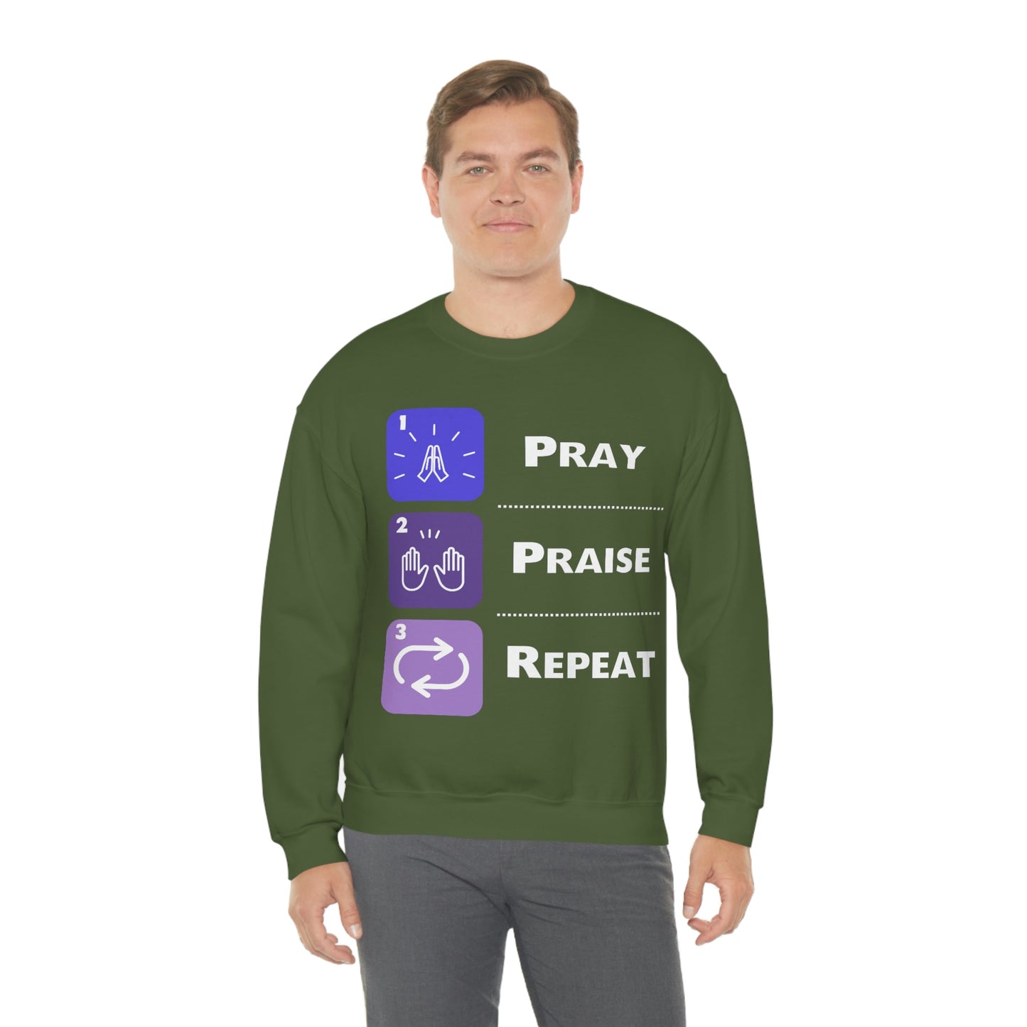 Unisex Pray, Praise, Repeat Heavy Blend™ Crewneck Sweatshirt (Palette 3)