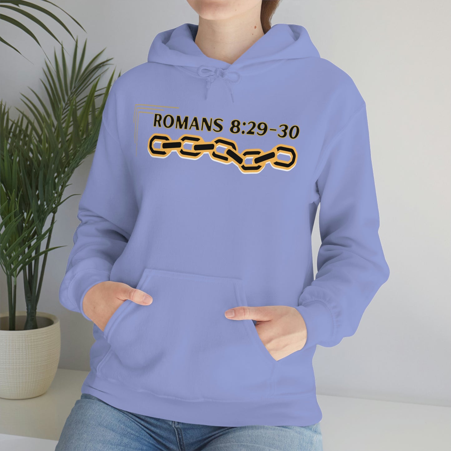 Unisex Golden Chain of Redemption (Romans 8:28-29) [Black] Heavy Blend™ Hooded Sweatshirt