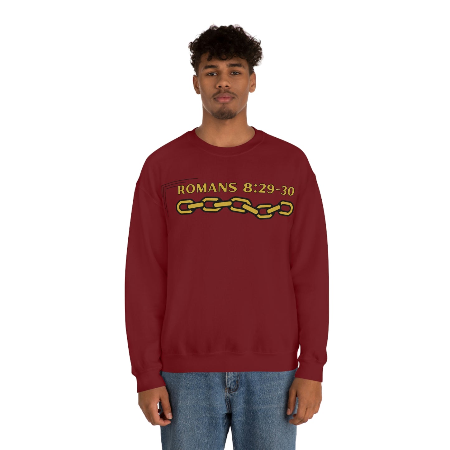 Unisex Golden Chain of Redemption (Romans 8:28-29) [Gold] Heavy Blend™ Crewneck Sweatshirt