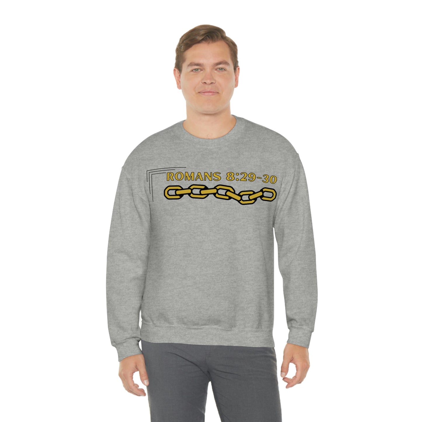 Unisex Golden Chain of Redemption (Romans 8:28-29) [Gold] Heavy Blend™ Crewneck Sweatshirt