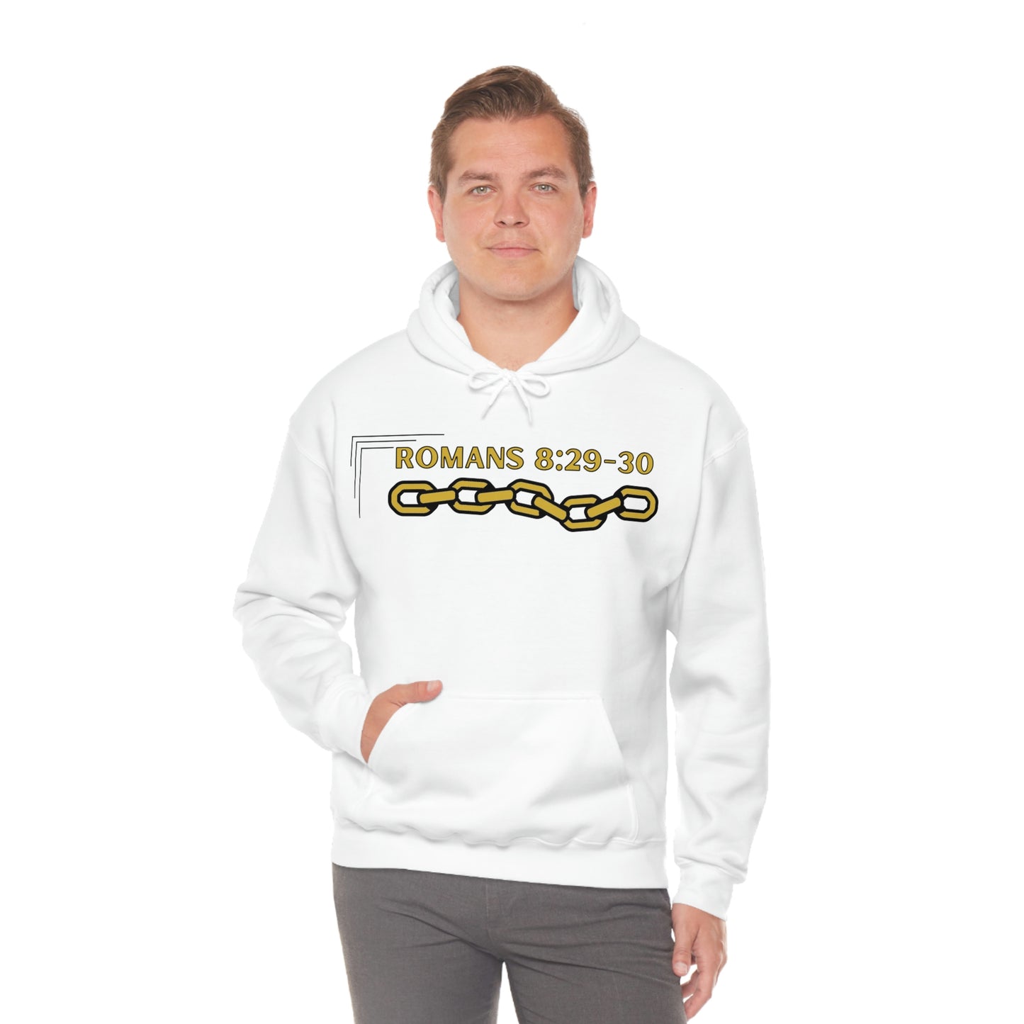 Unisex Golden Chain of Redemption (Romans 8:28-29) [Gold] Heavy Blend™ Hooded Sweatshirt