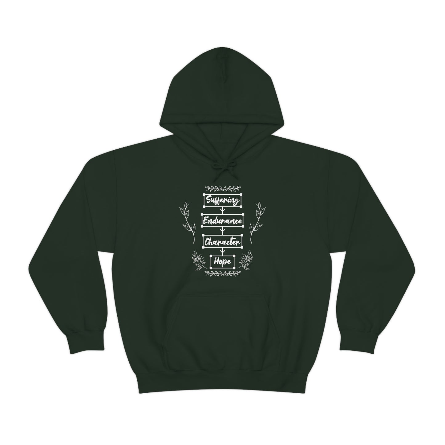 Women's Suffering Produces Hope (Romans 5:4) [White Text] Heavy Blend™ Hooded Sweatshirt