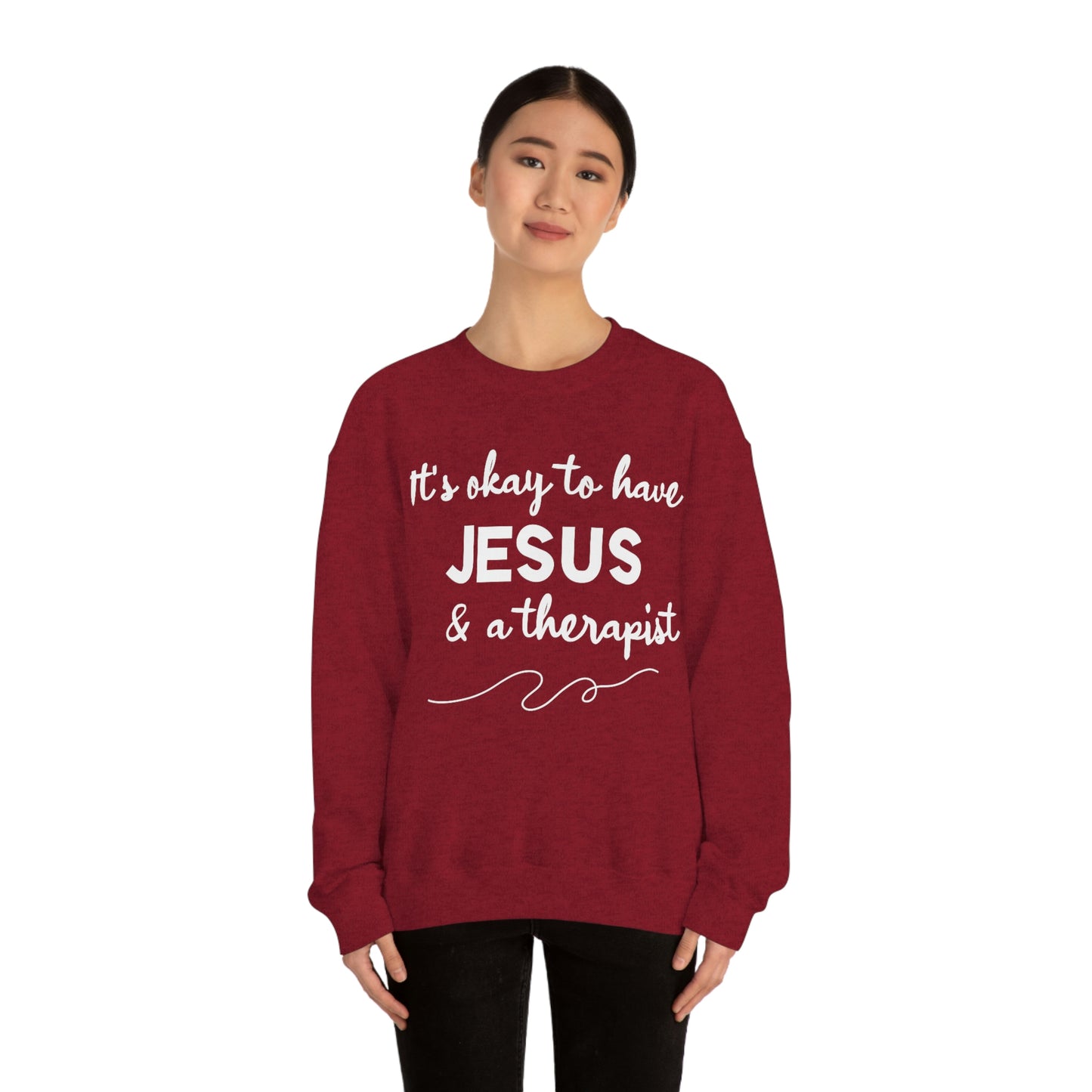 Women's Jesus & A Therapist (White Text) Heavy Blend™ Crewneck Sweatshirt