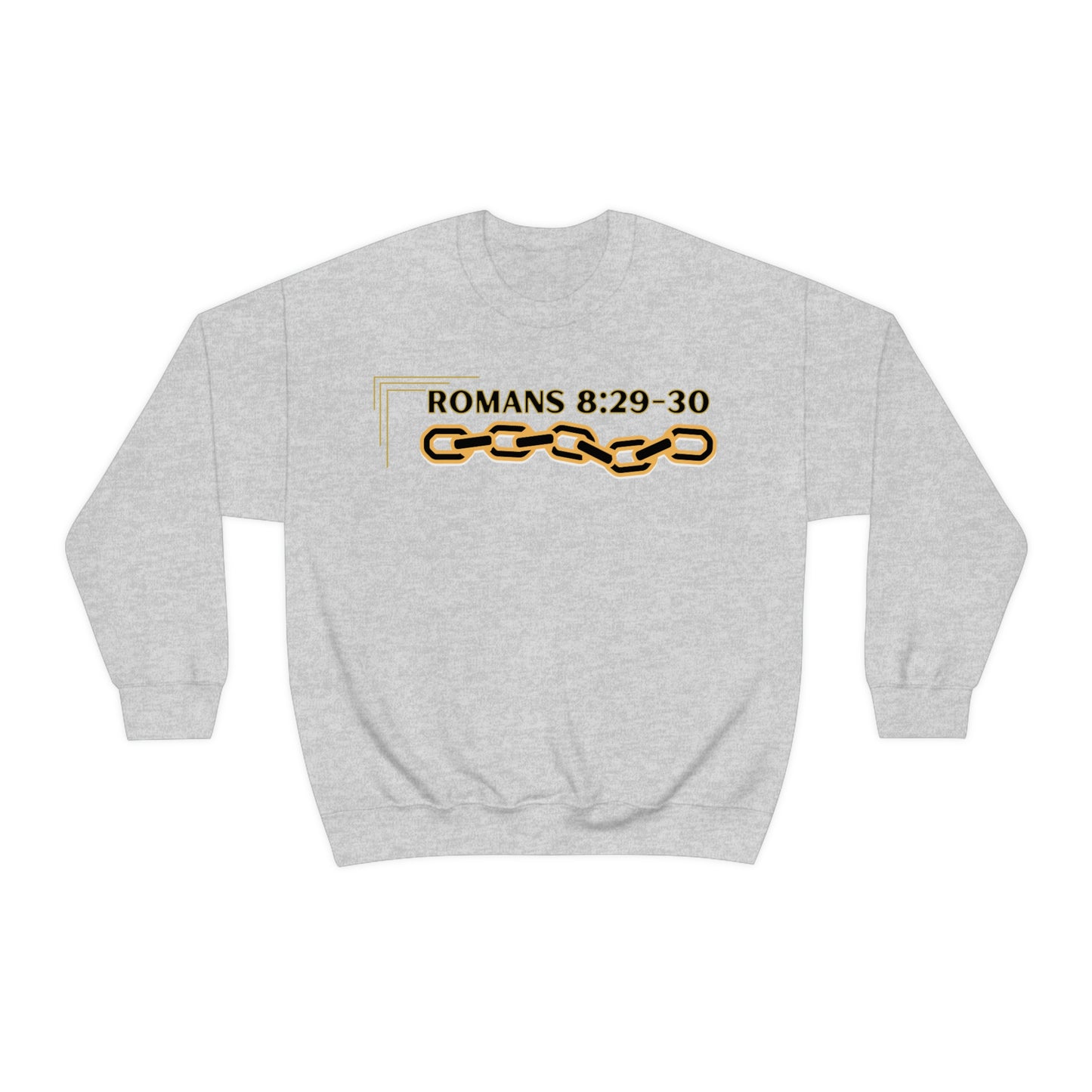 Unisex Golden Chain of Redemption (Romans 8:28-29) [Black] Heavy Blend™ Crewneck Sweatshirt