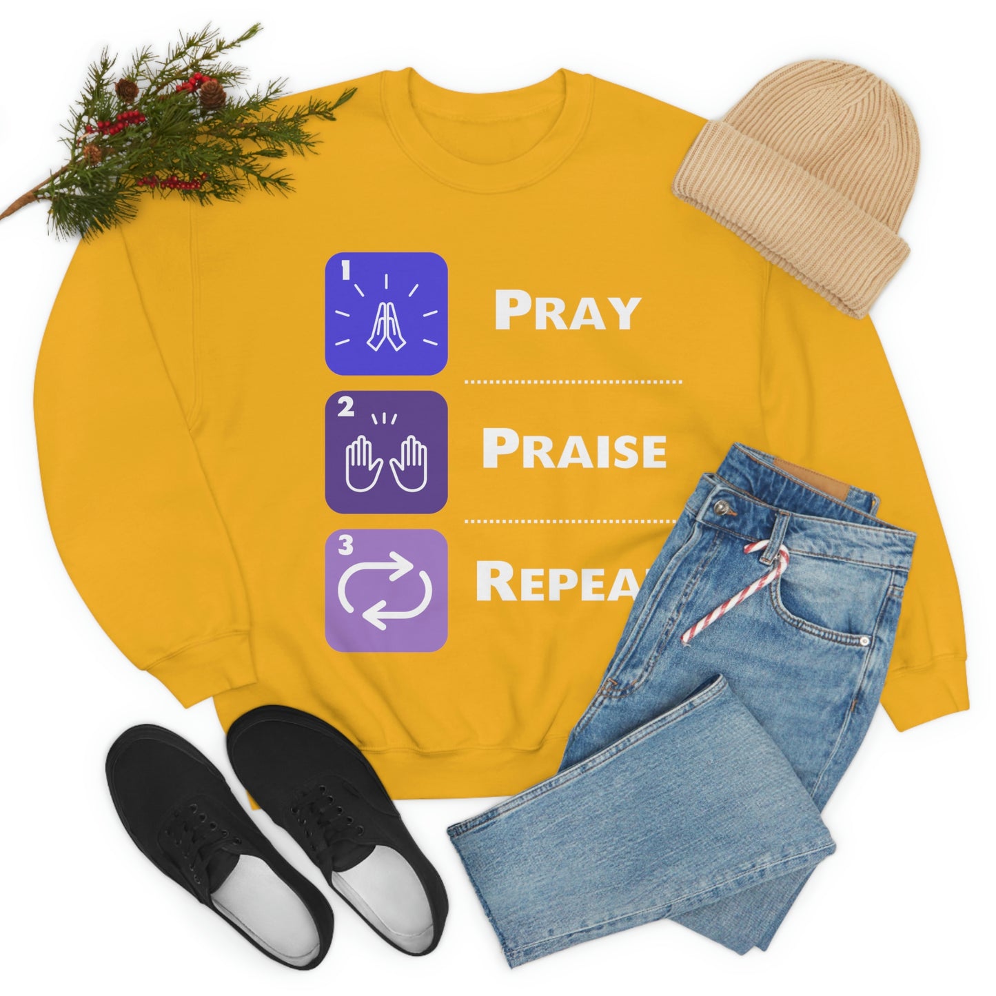 Unisex Pray, Praise, Repeat Heavy Blend™ Crewneck Sweatshirt (Palette 3)