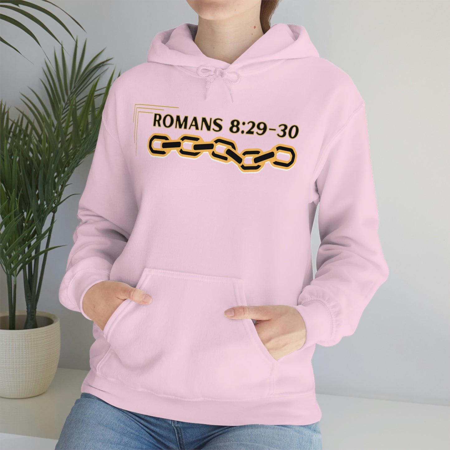 Unisex Golden Chain of Redemption (Romans 8:28-29) [Black] Heavy Blend™ Hooded Sweatshirt