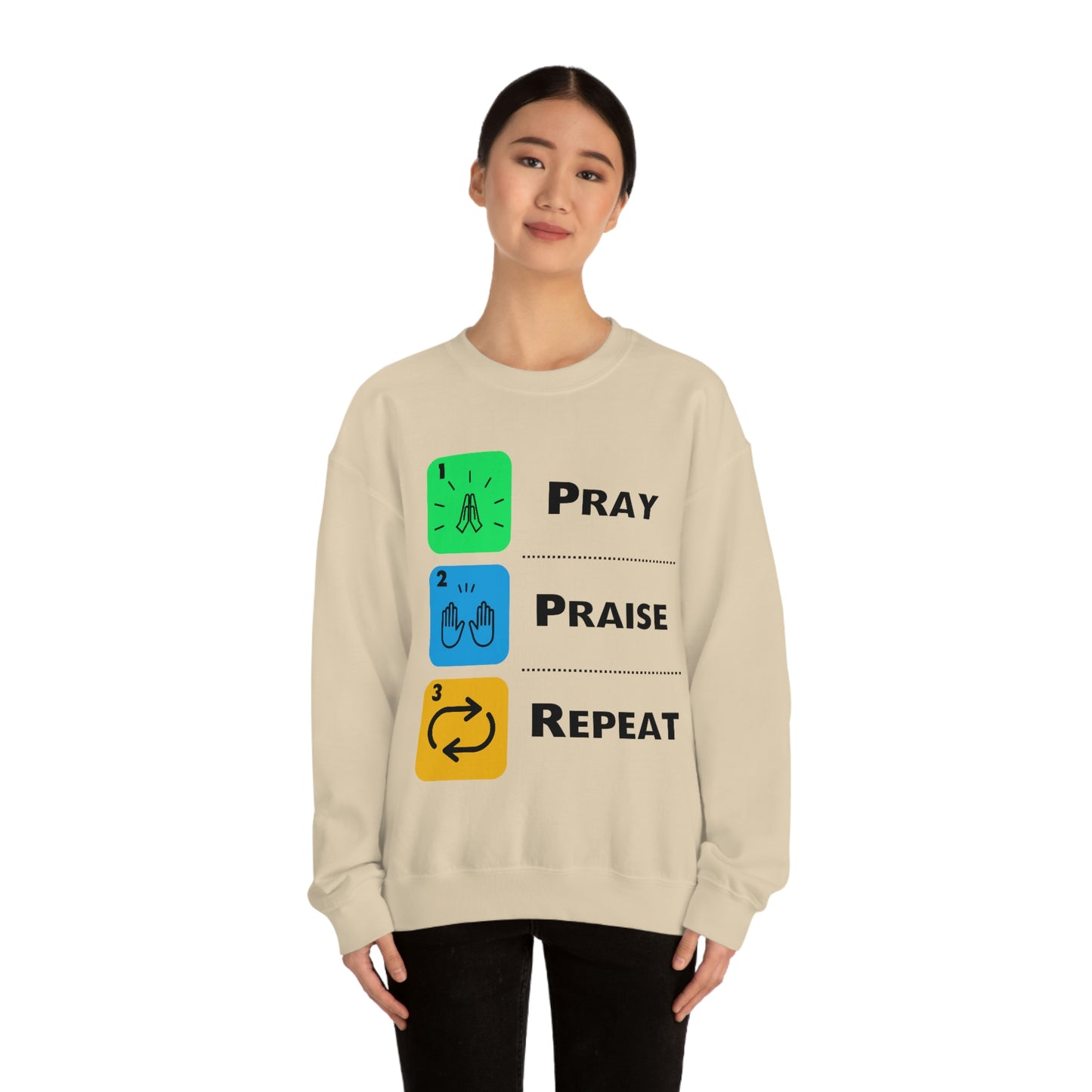 Unisex Pray, Praise, Repeat Heavy Blend™ Crewneck Sweatshirt (Palette 2)