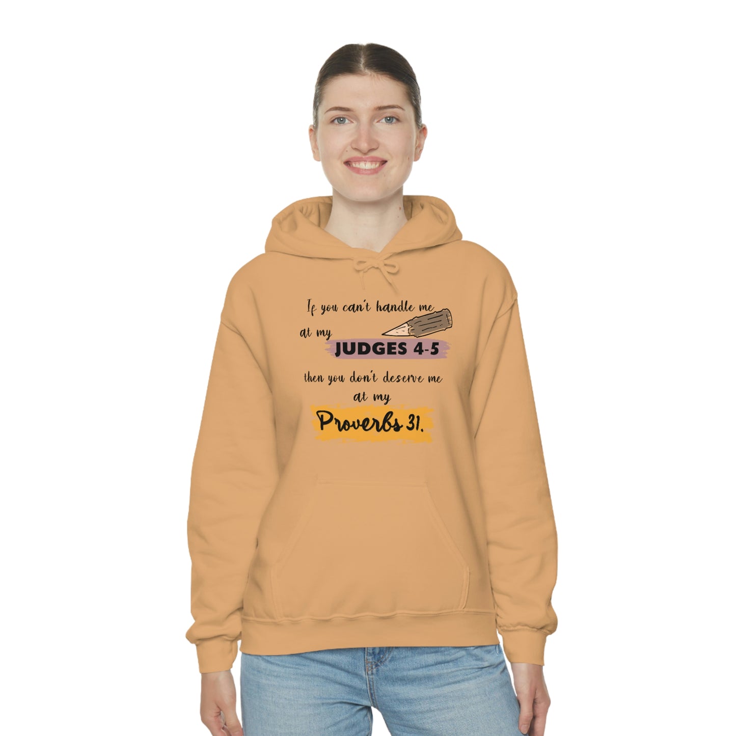 Women's Judges 4-5/Proverbs 31 (Black Text)  Heavy Blend™ Hooded Sweatshirt