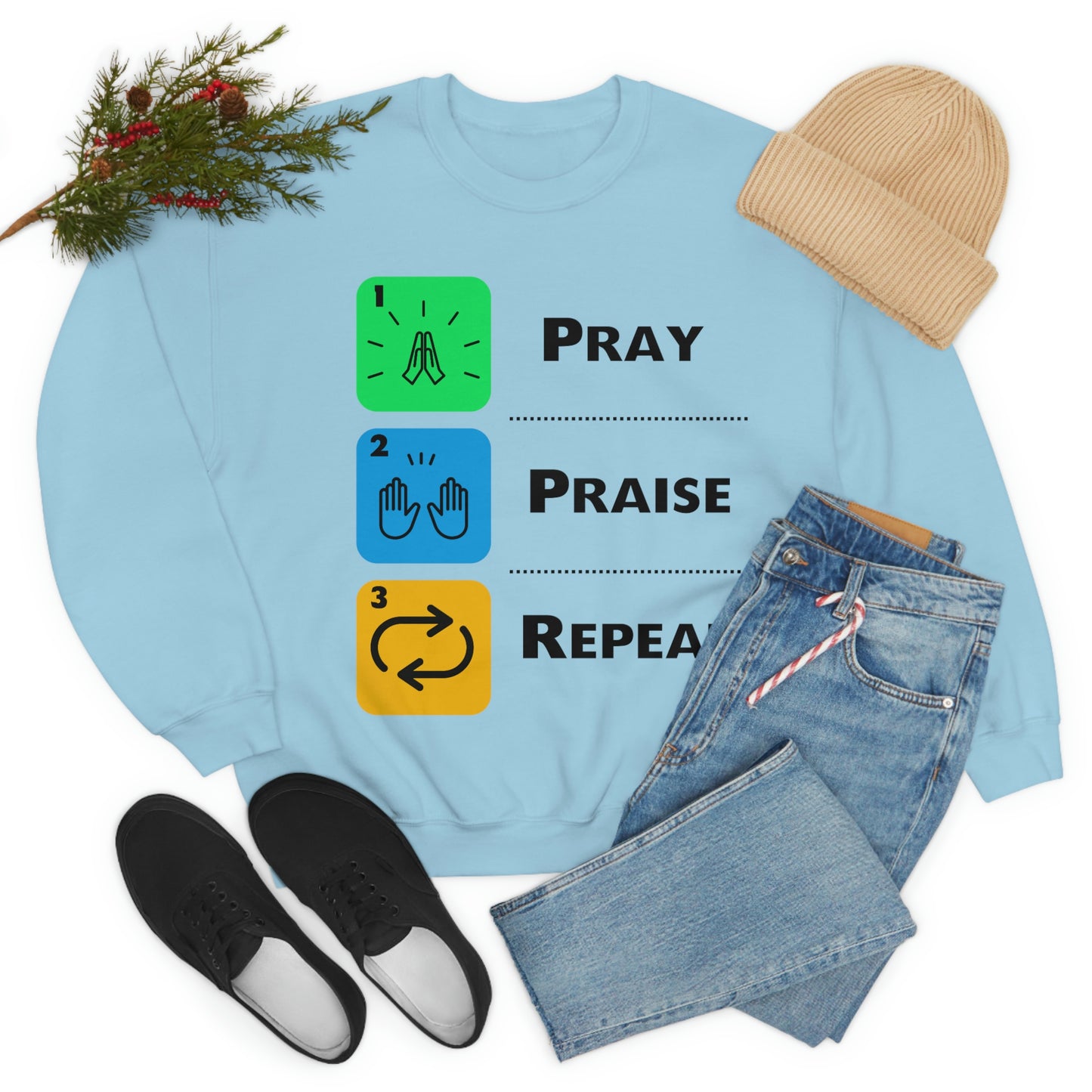 Unisex Pray, Praise, Repeat Heavy Blend™ Crewneck Sweatshirt (Palette 2)