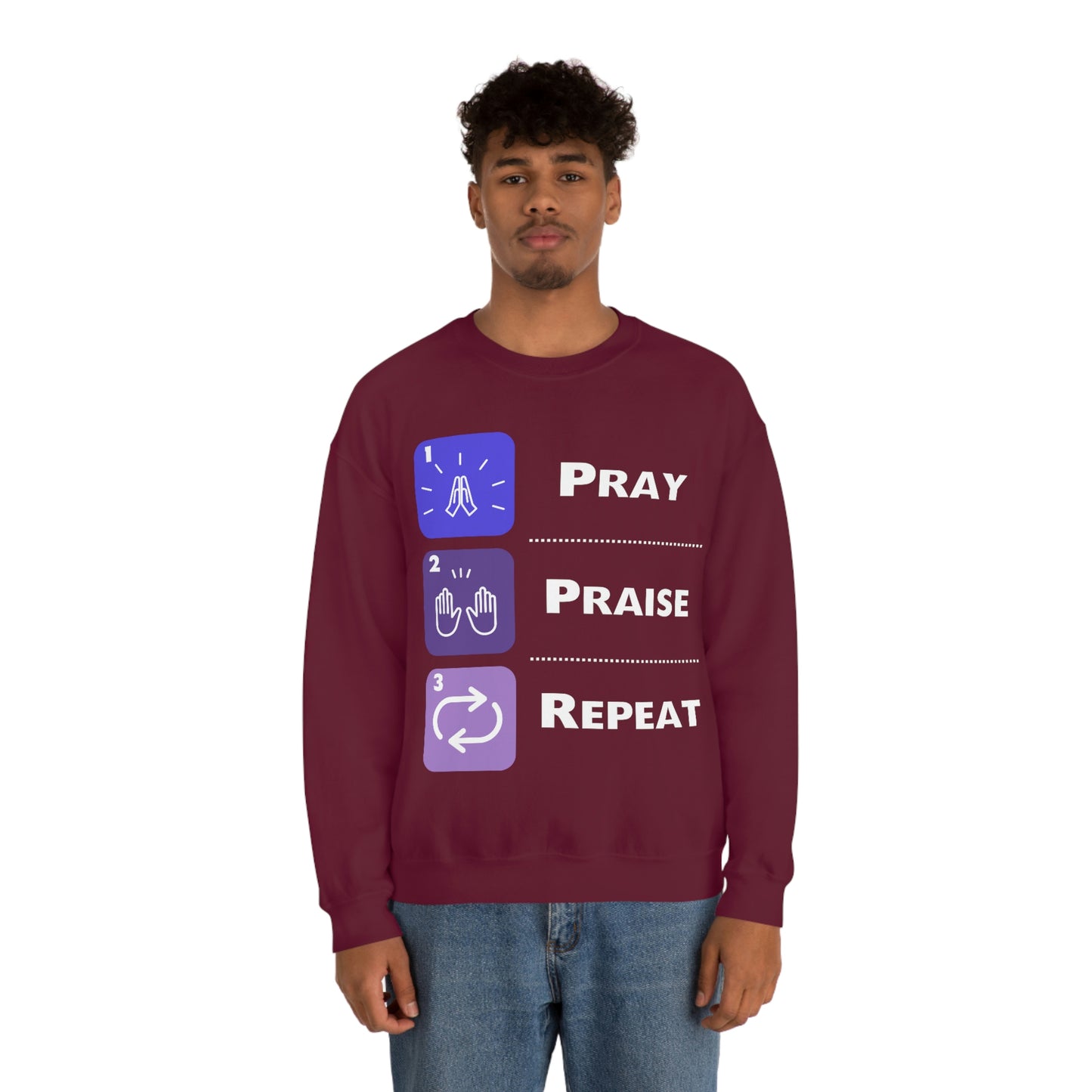 Unisex Pray, Praise, Repeat Heavy Blend™ Crewneck Sweatshirt (Palette 3)