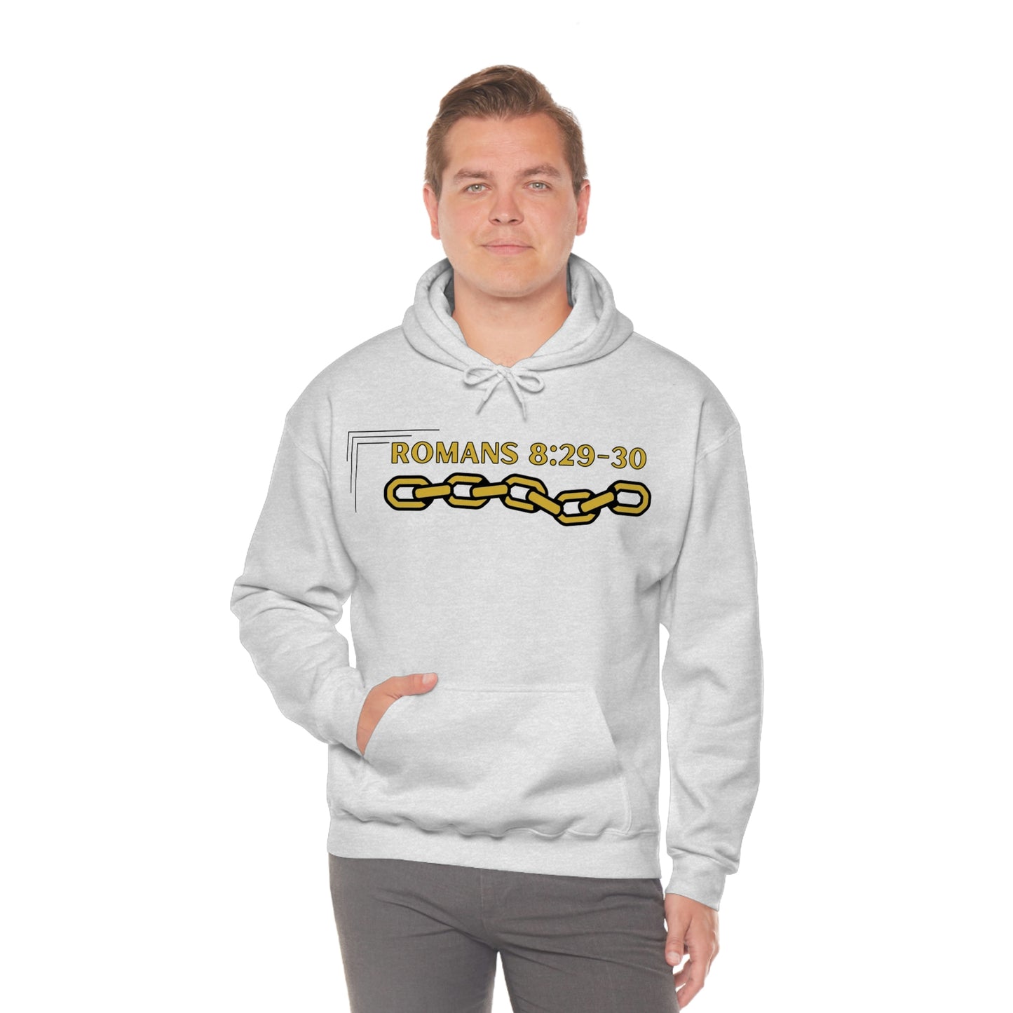 Unisex Golden Chain of Redemption (Romans 8:28-29) [Gold] Heavy Blend™ Hooded Sweatshirt