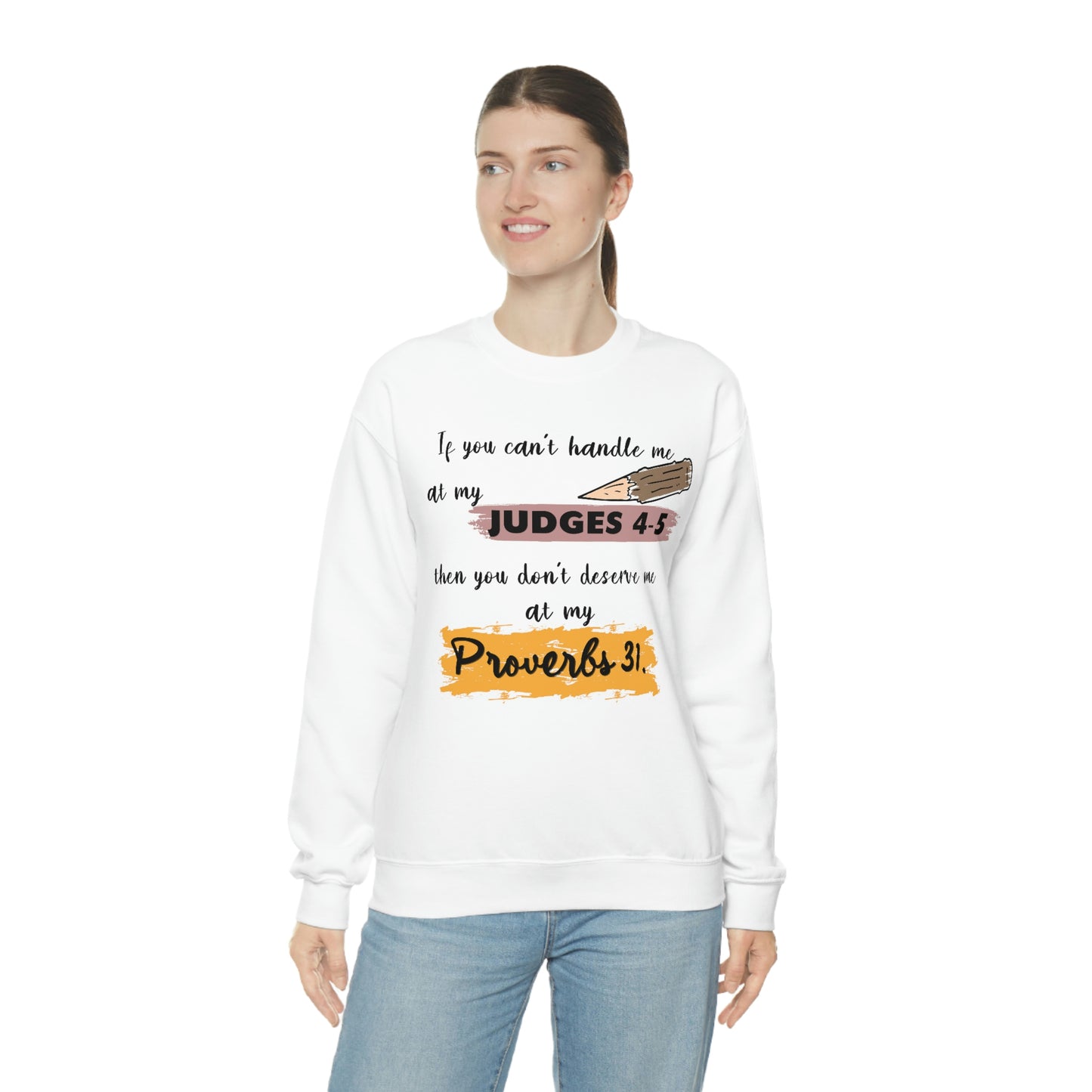 Women's Judges 4-5/Proverbs 31 (Black Text) Heavy Blend™ Crewneck Sweatshirt