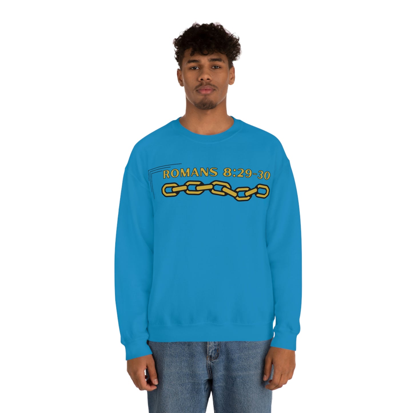 Unisex Golden Chain of Redemption (Romans 8:28-29) [Gold] Heavy Blend™ Crewneck Sweatshirt