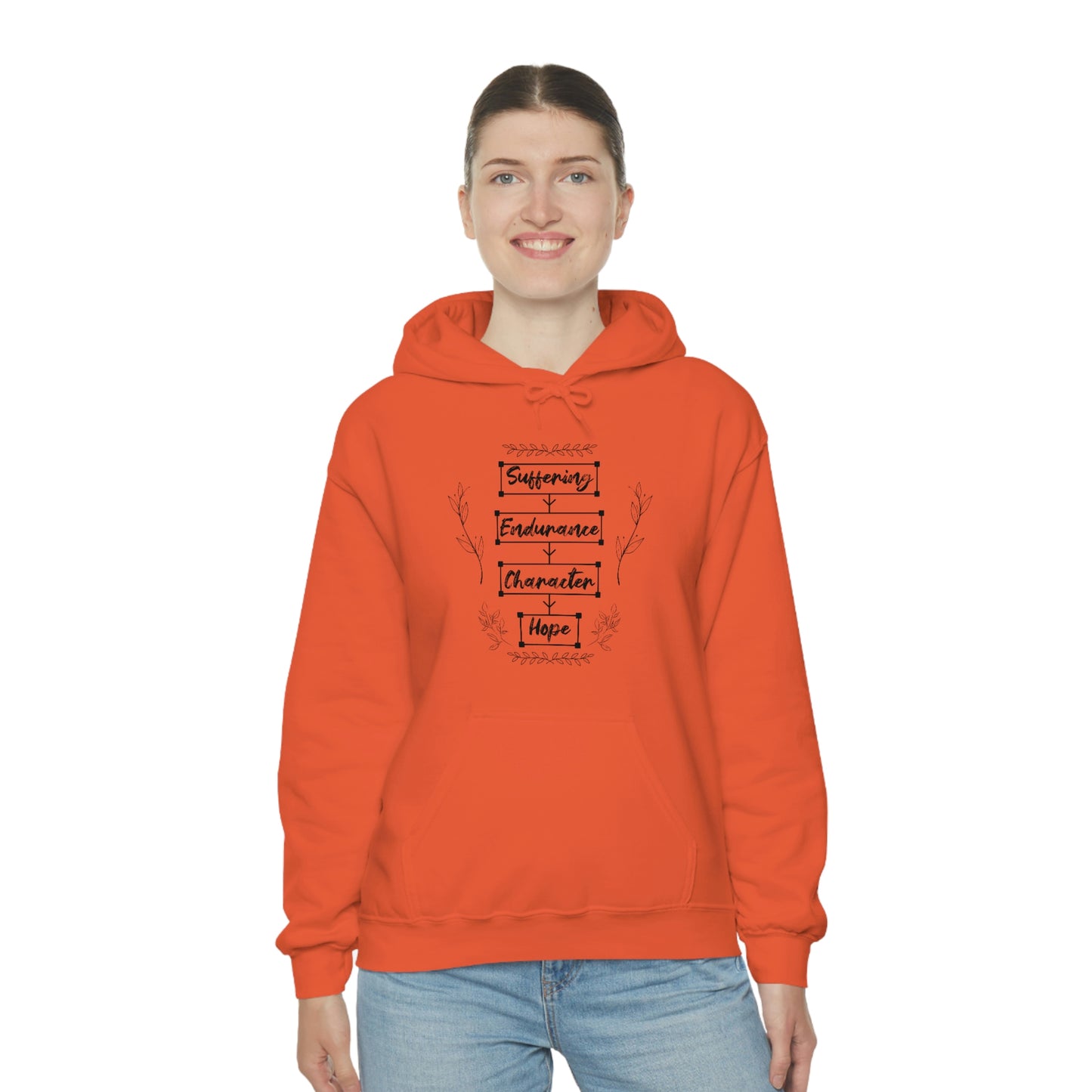 Women's Suffering Produces Hope (Romans 5:4) [Black Text] Heavy Blend™ Hooded Sweatshirt