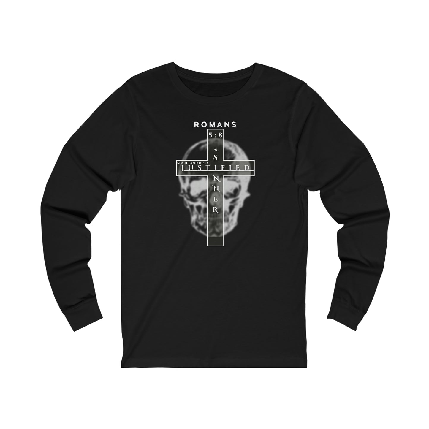 Men's Justified & Sinner (Romans 5:8) [White Art] Long Sleeve T-Shirt