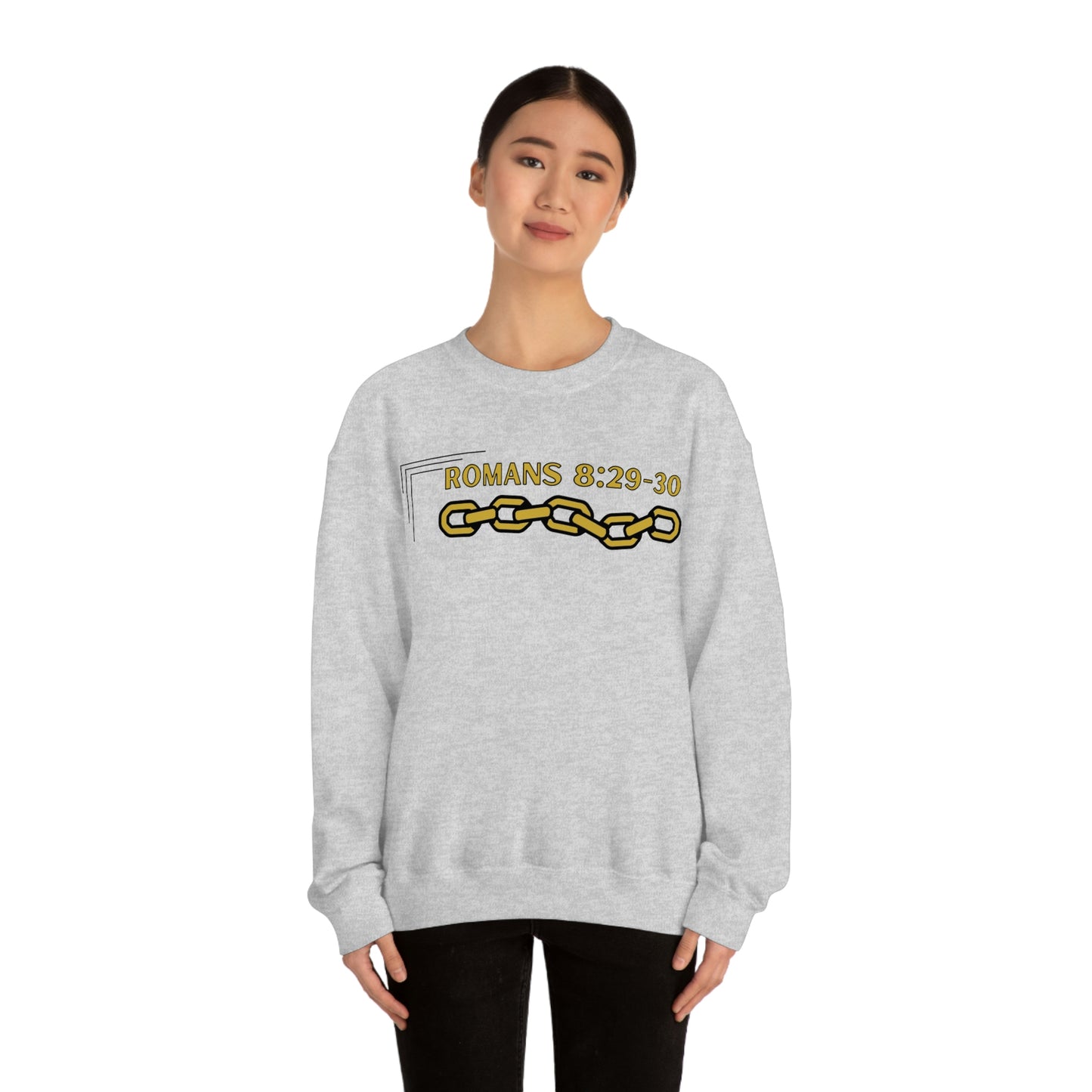 Unisex Golden Chain of Redemption (Romans 8:28-29) [Gold] Heavy Blend™ Crewneck Sweatshirt