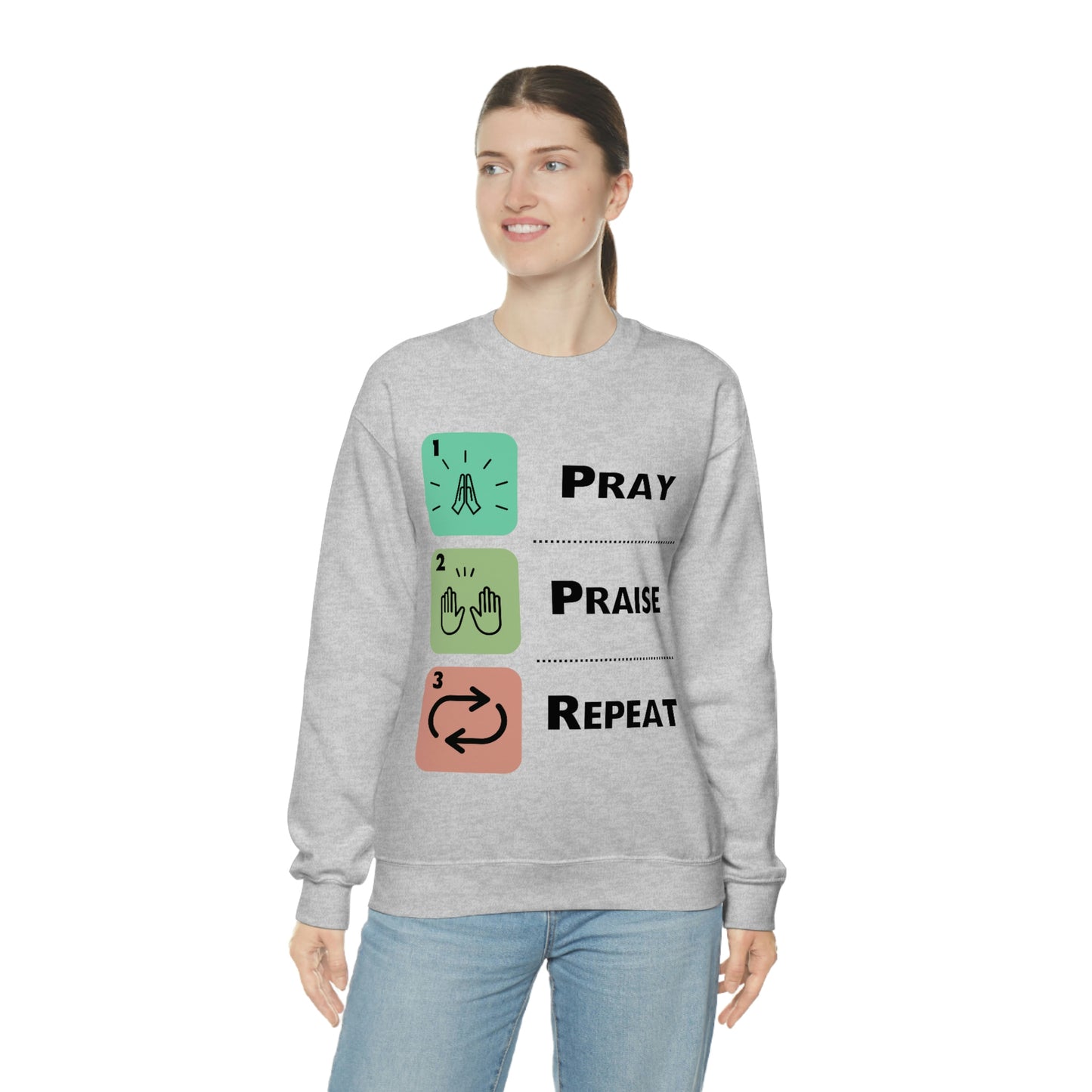 Unisex Pray, Praise, Repeat Heavy Blend™ Crewneck Sweatshirt (Palette 1)