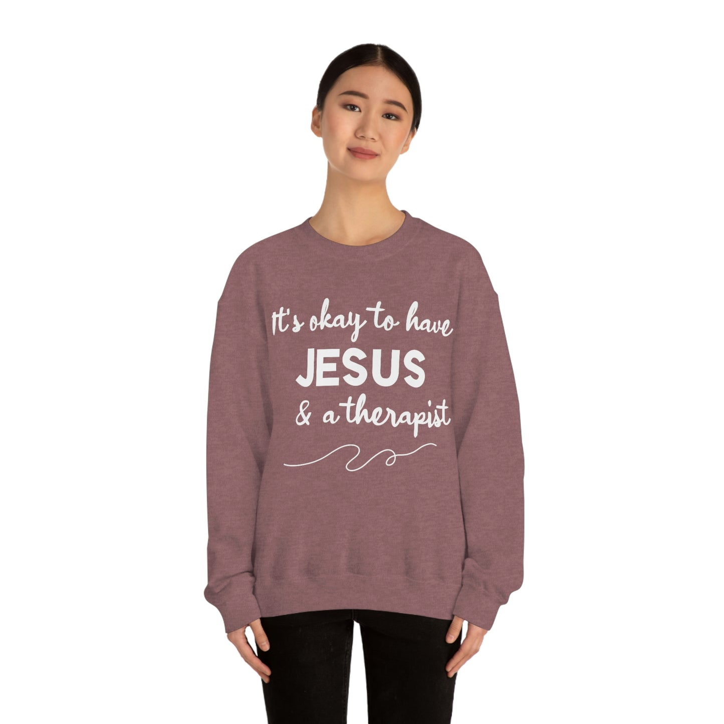 Women's Jesus & A Therapist (White Text) Heavy Blend™ Crewneck Sweatshirt